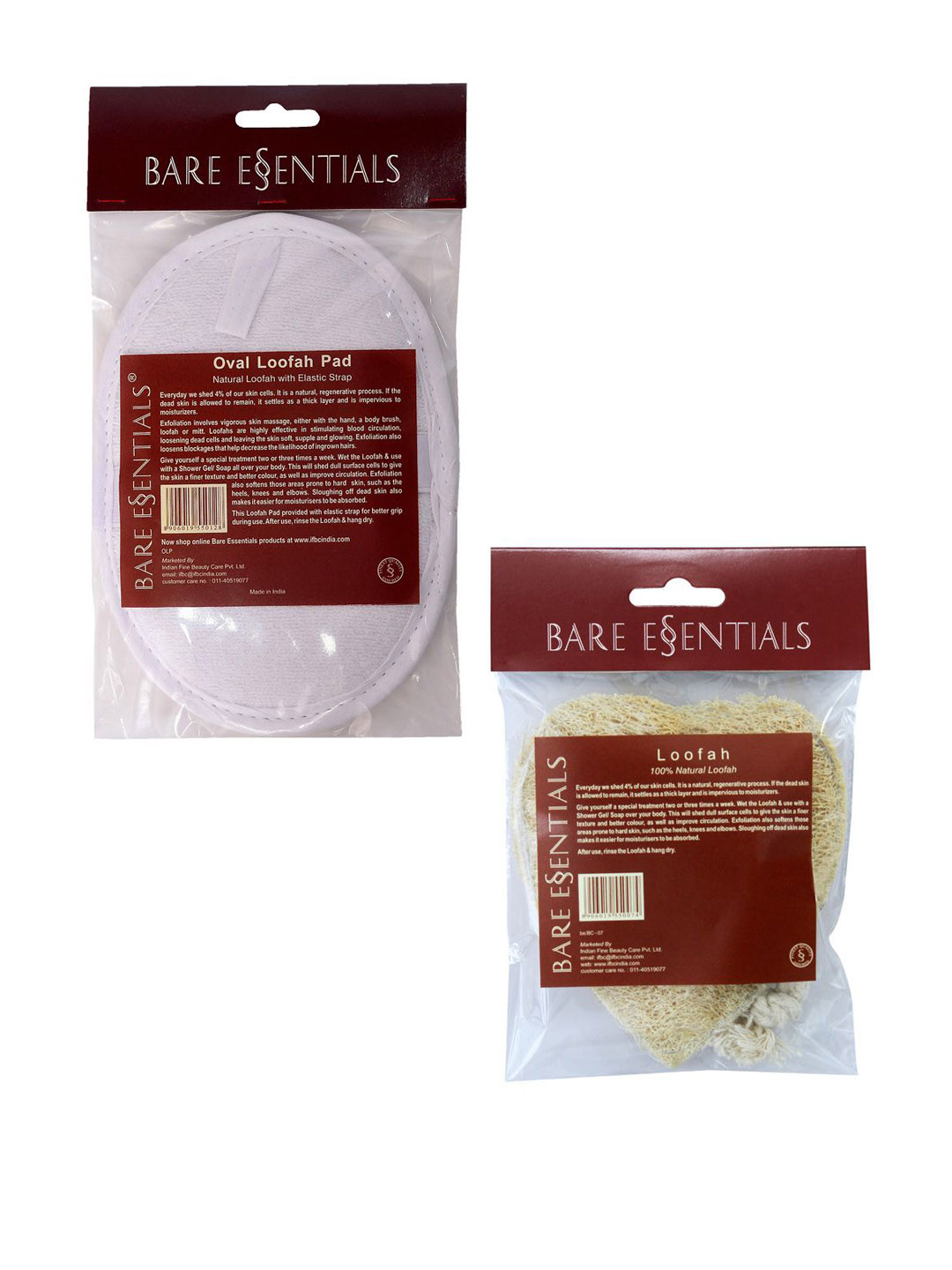 bare essentials Set Of 2 Natural Heart & Oval Loofah