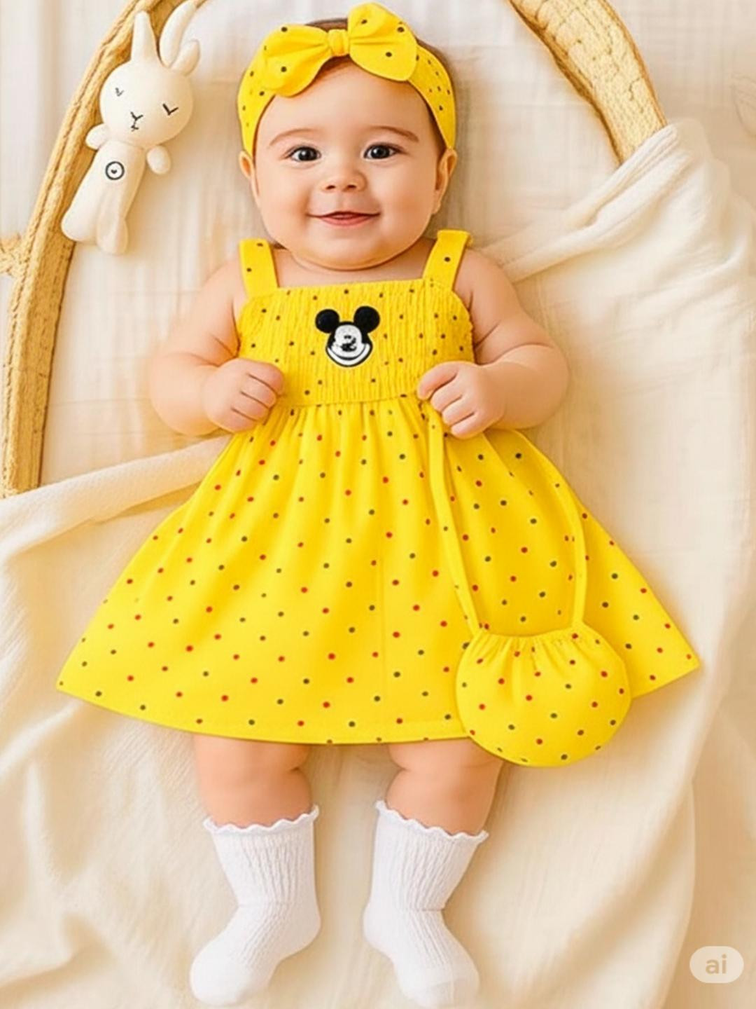 RUBINA DRESSES KIDS yellow polka dot dress with hairband
