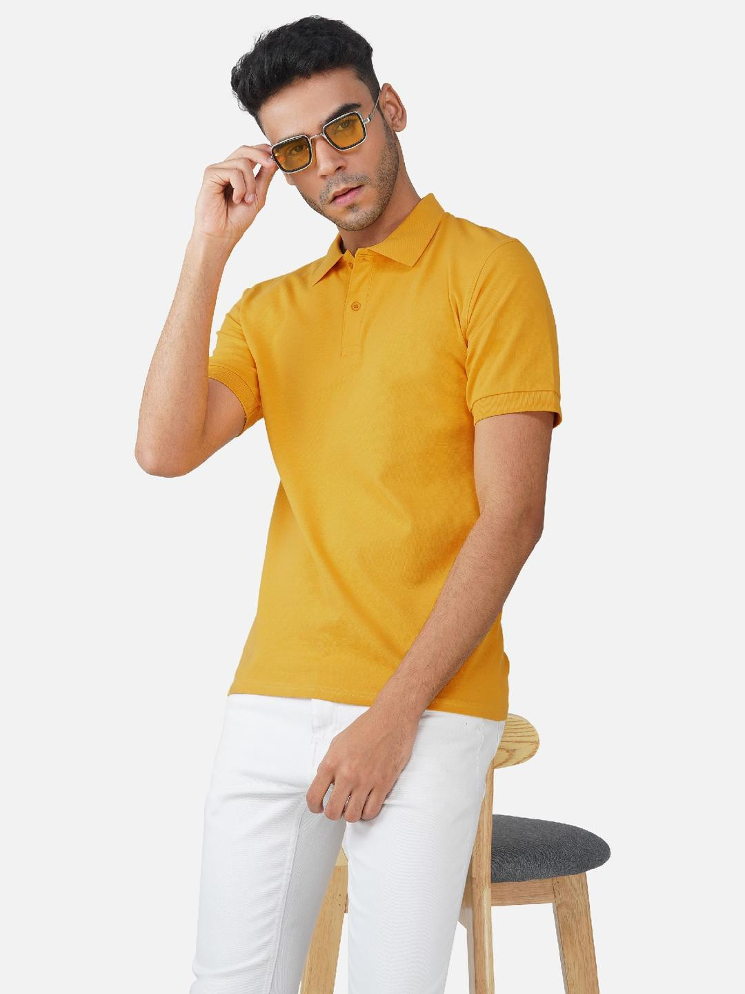 MEGAKART Men Mustard Premium Cotton Polo T-shirt