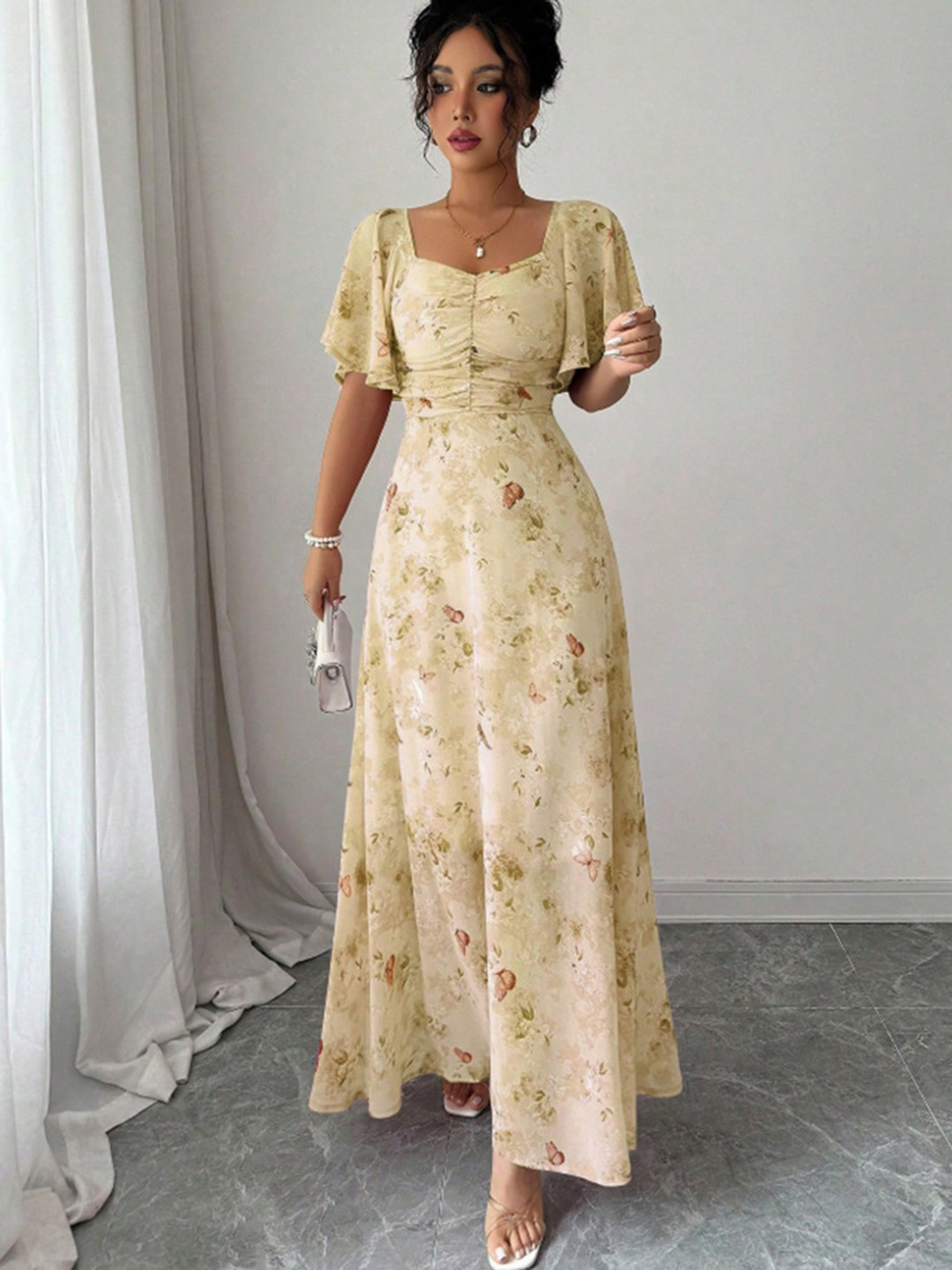StyleCast x Revolte Floral Printed Flared Sleeve Maxi Dress
