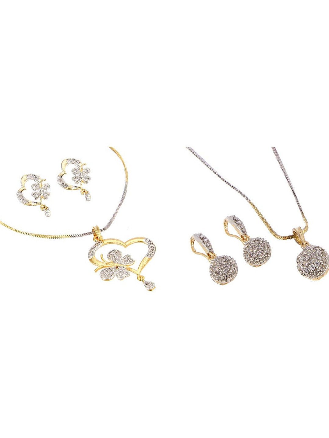 Mekkna Set Of 2 Artificial Stones Studded Antique Necklace And Earrings