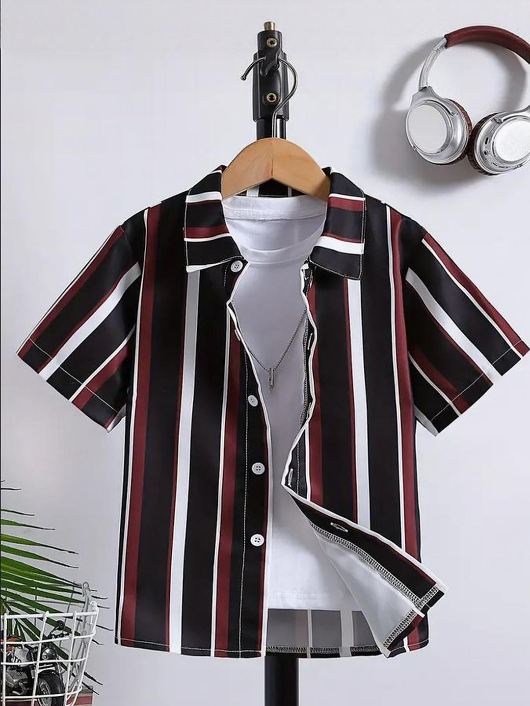 SHREE VANKIYA HANUMANJI FASHION Unisex Kids Brown Striped Casual Shirt