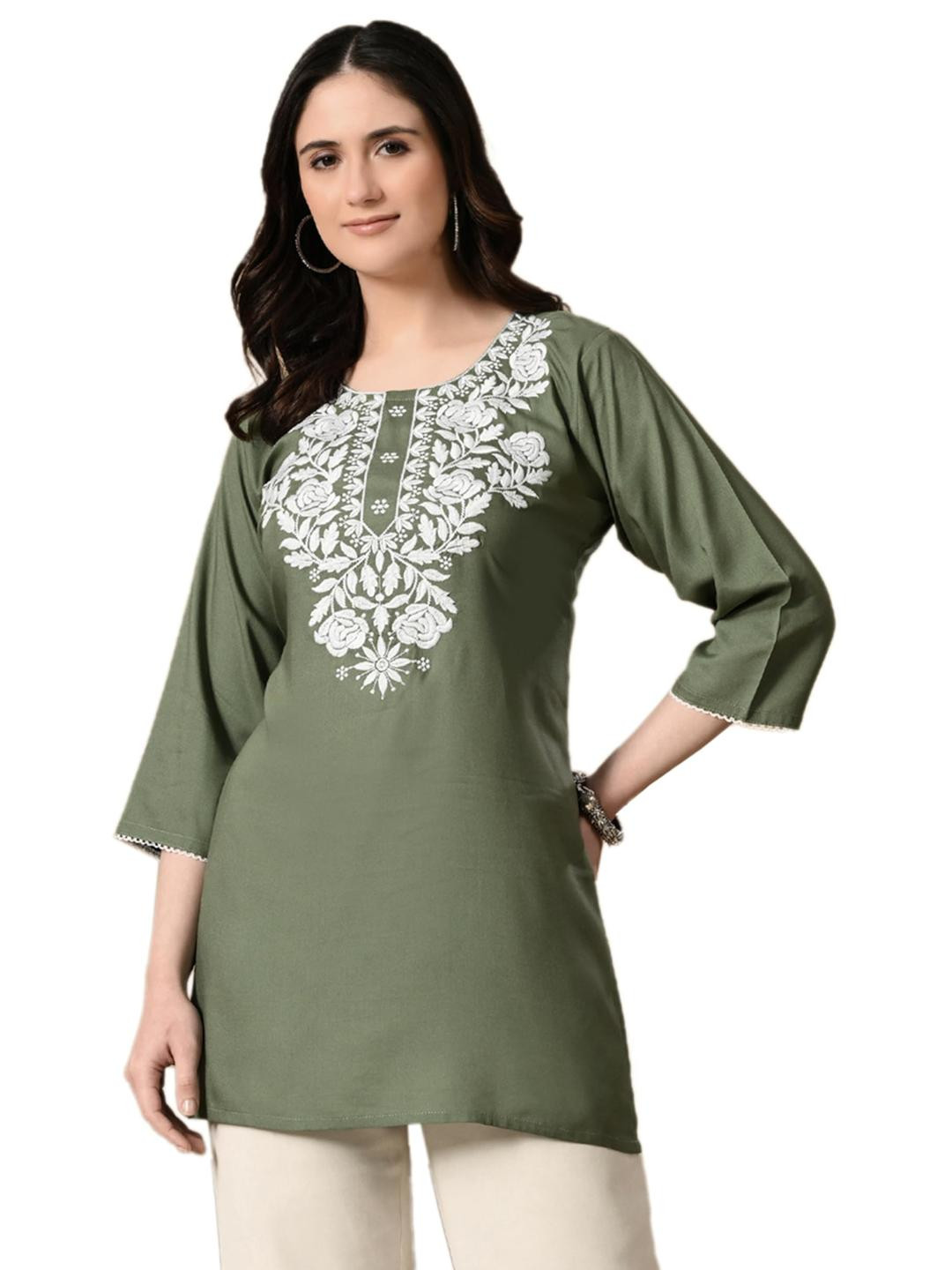 LIBOZA Women Green Cotton Kurtas