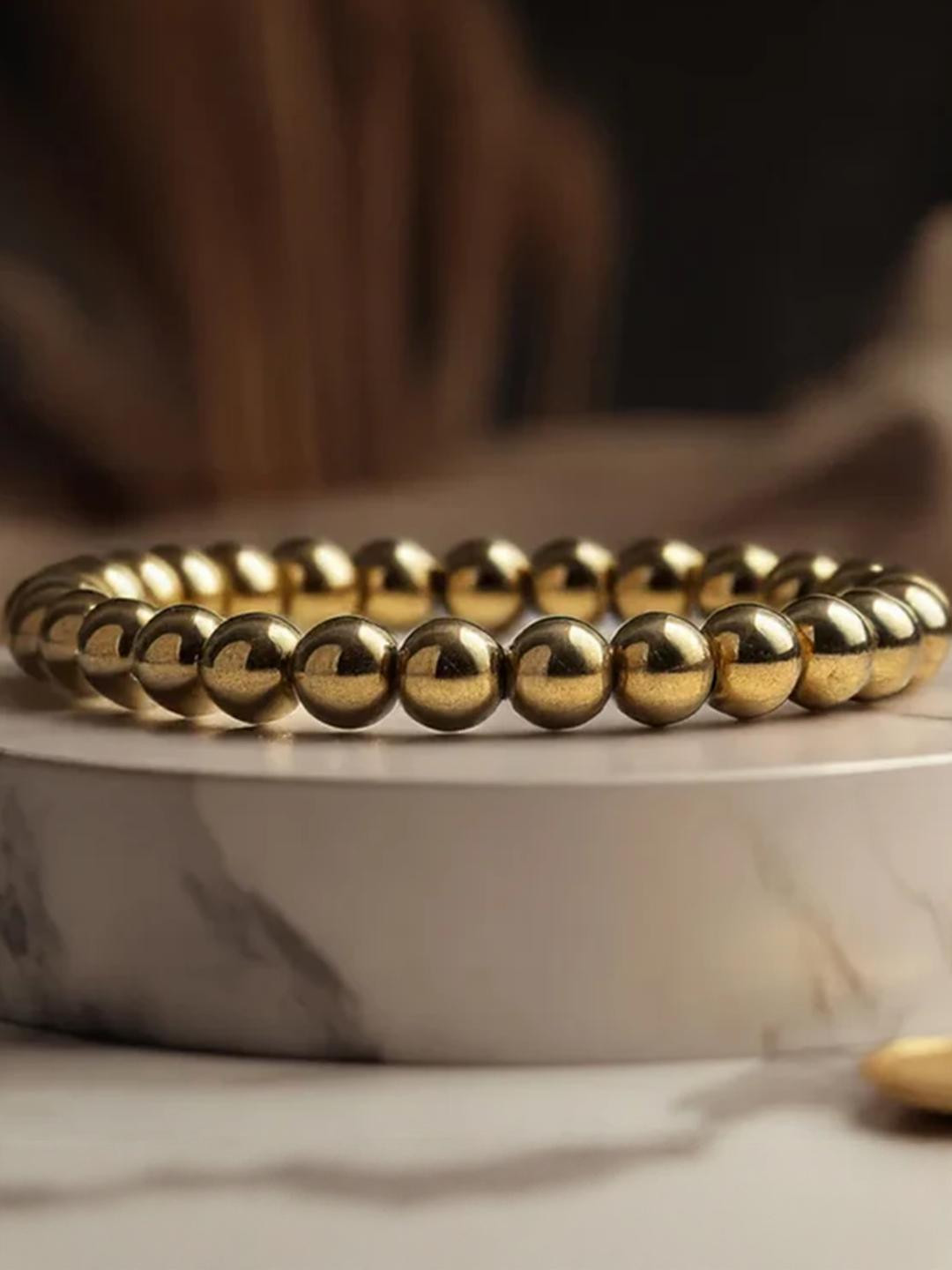SENROAR Unisex Golden Pyrite Beads Elasticated Bracelet