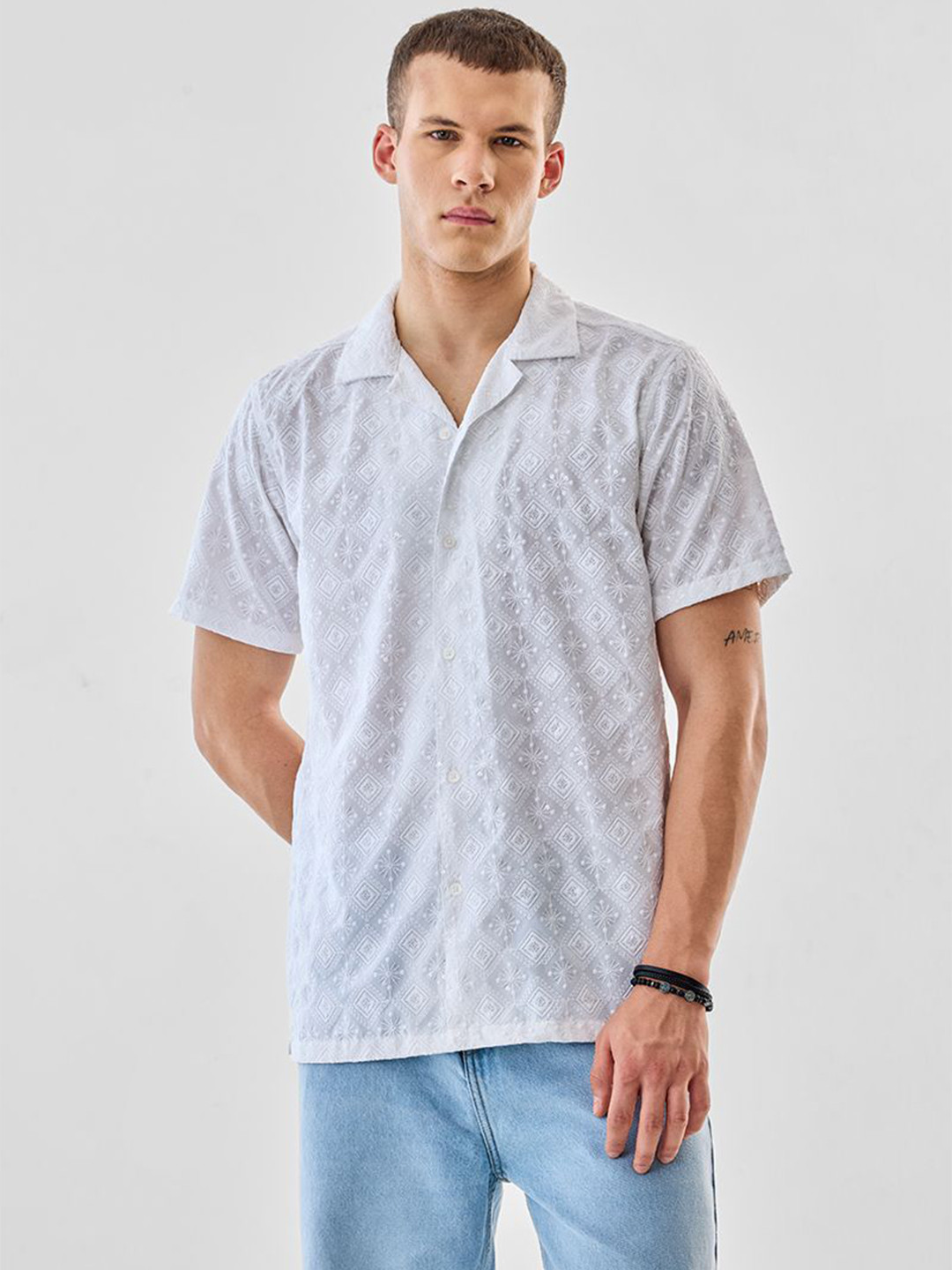 Snitch Textured Cuban Collar Casual Shirt