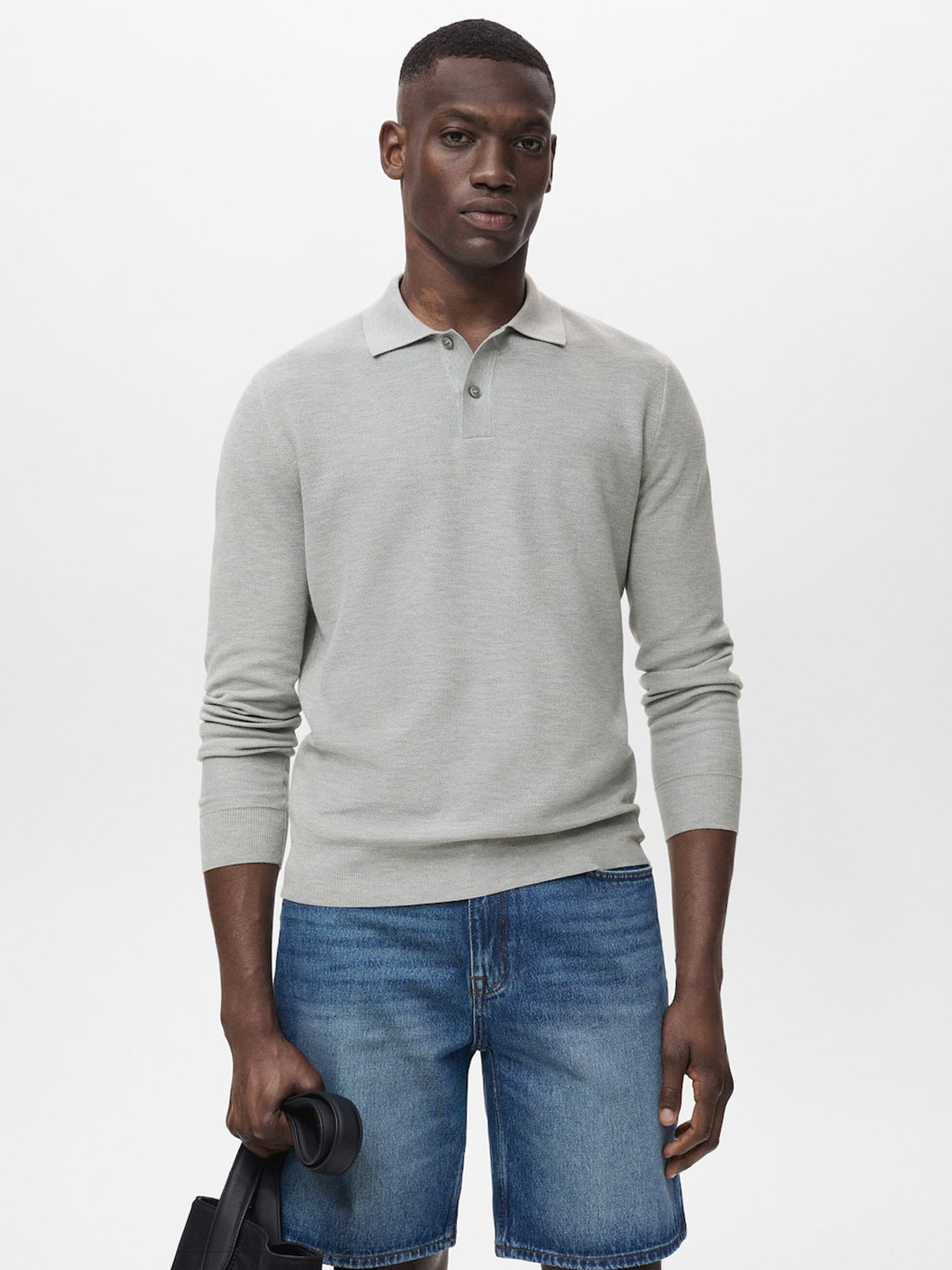 MANGO MAN Shirt Collar Zip-Up Pullover