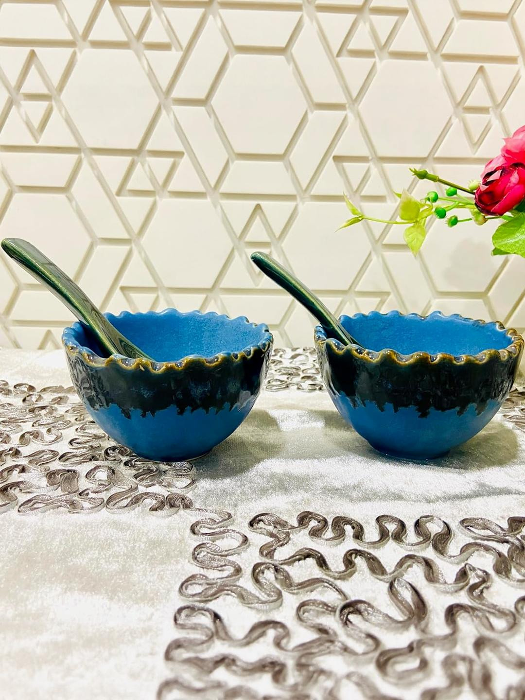 Altaica Blue Ceramic Bowl  Pack of 2 Microwave Safe Serving Bowl