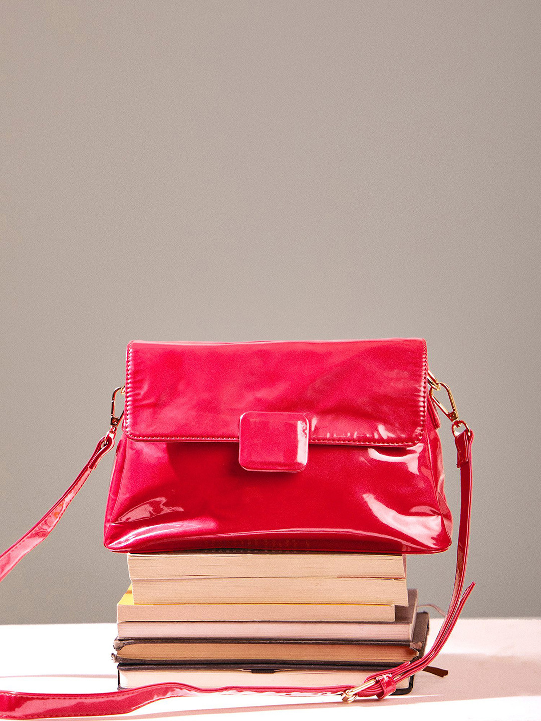 DressBerry Red Structured Sling Bag with Bow Detail