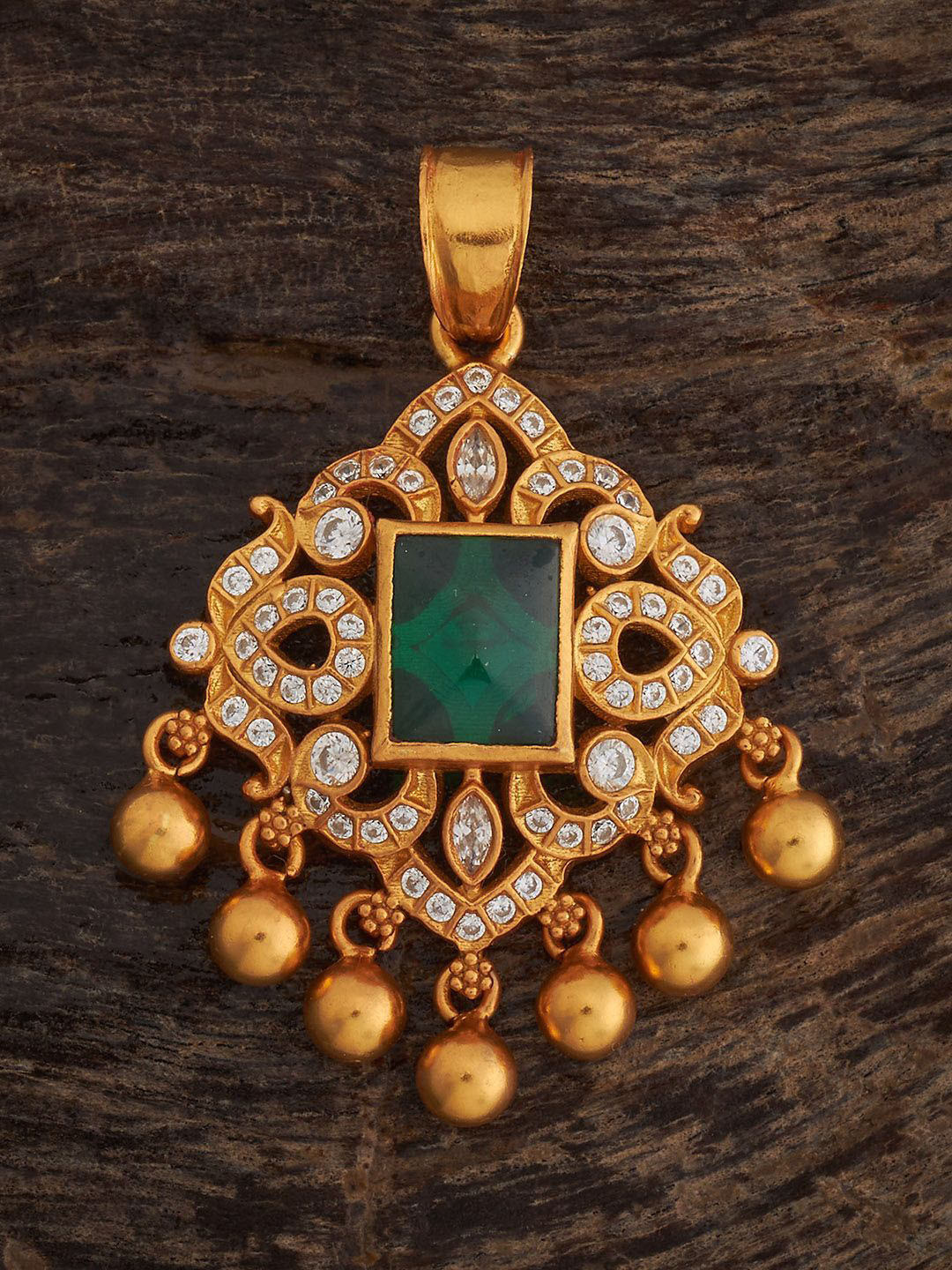 Kushal's Fashion Jewellery 92.5 Pure Silver Gold-Plated Artificial Stones Temple Pendants