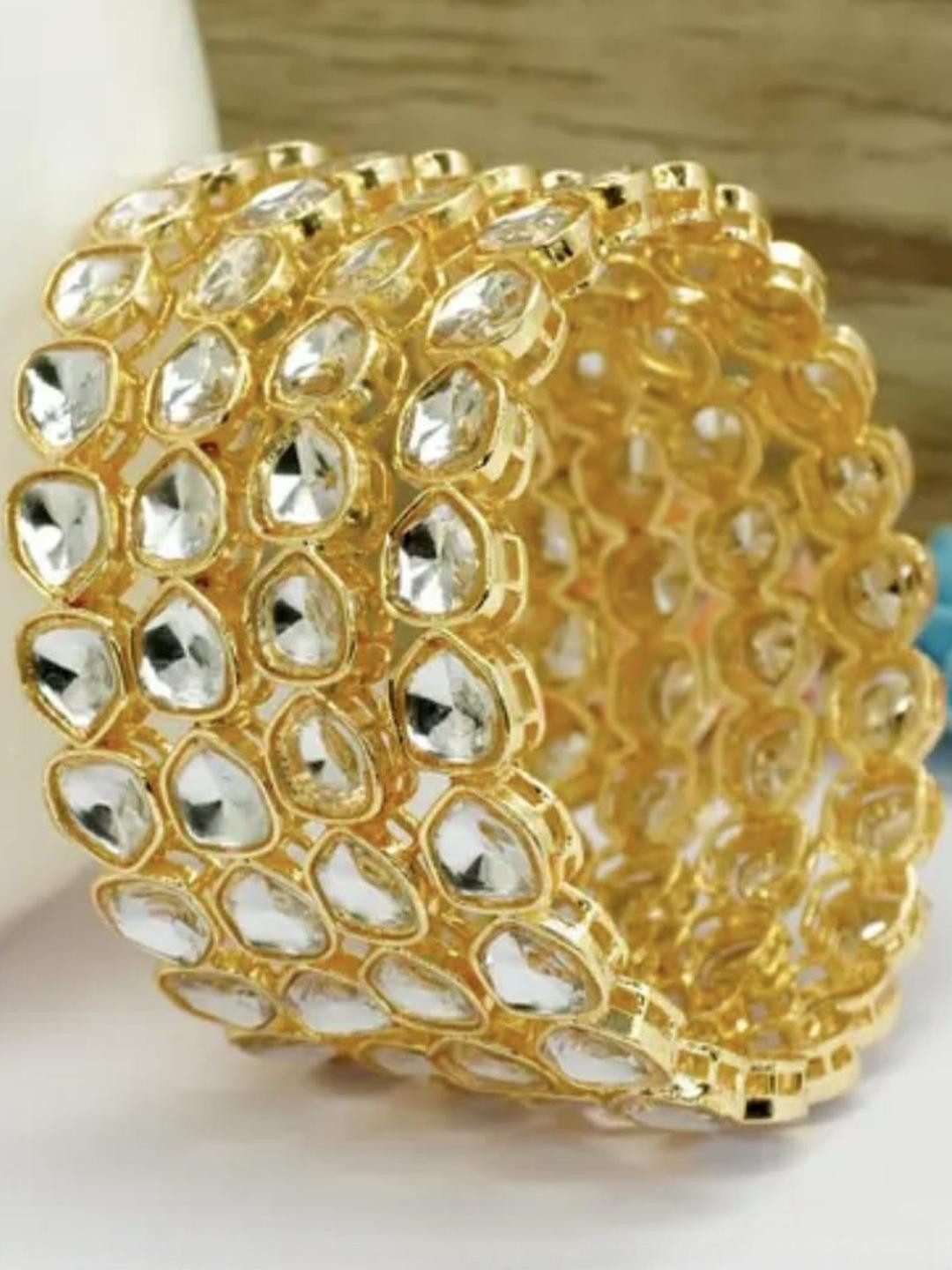 VKAT Gold-Plated & Rose Gold Alloy Kundan Bangles