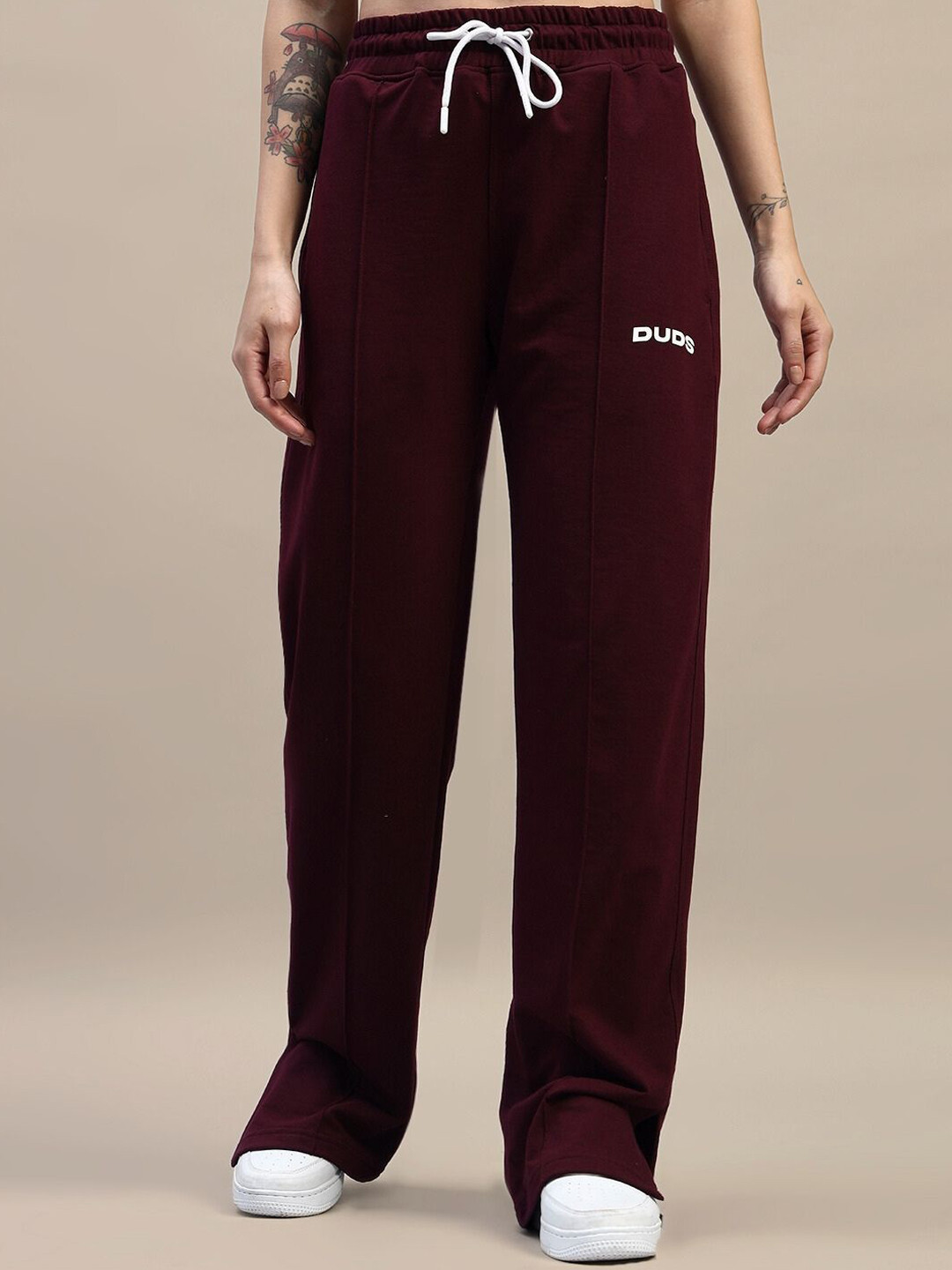 WEARDUDS Women Relaxed-Fit Mid-Rise Side Slit Track Pant