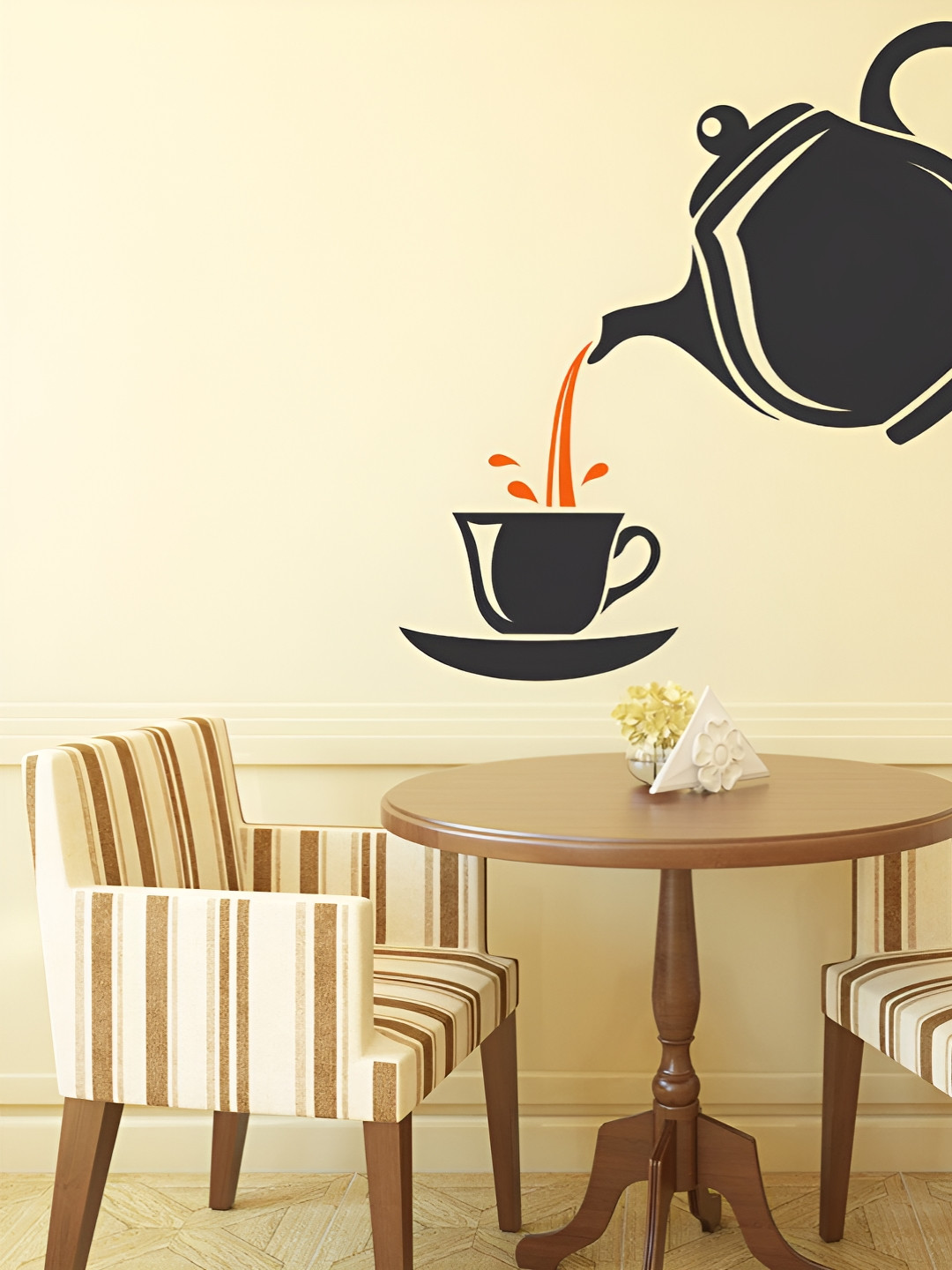 LANSTICK Beige & Black Big Tea Pot Printed Waterproof Wallpaper