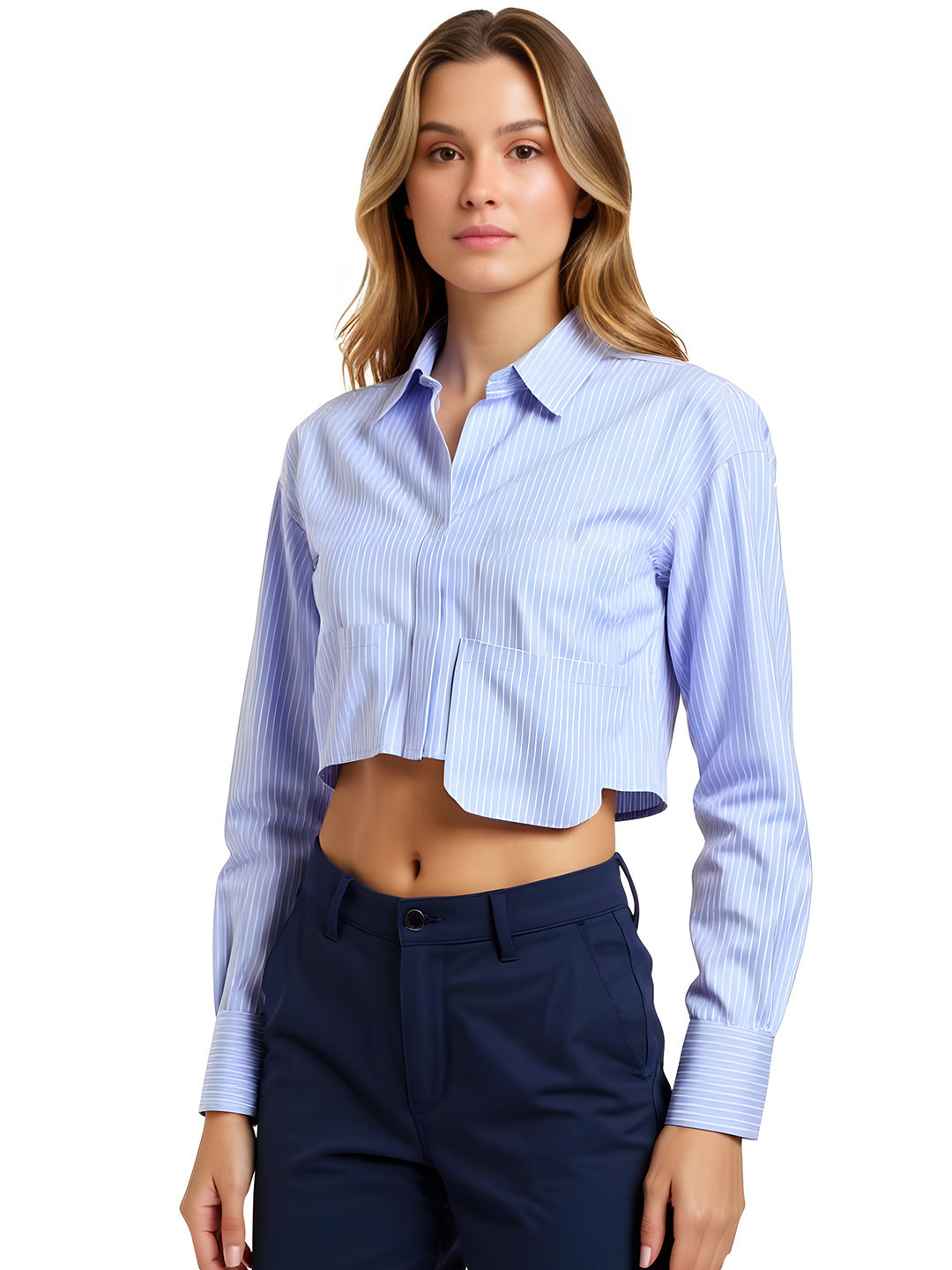 glitchez Striped Spread Collar Loose Fit Crop Regular Fit Shirt