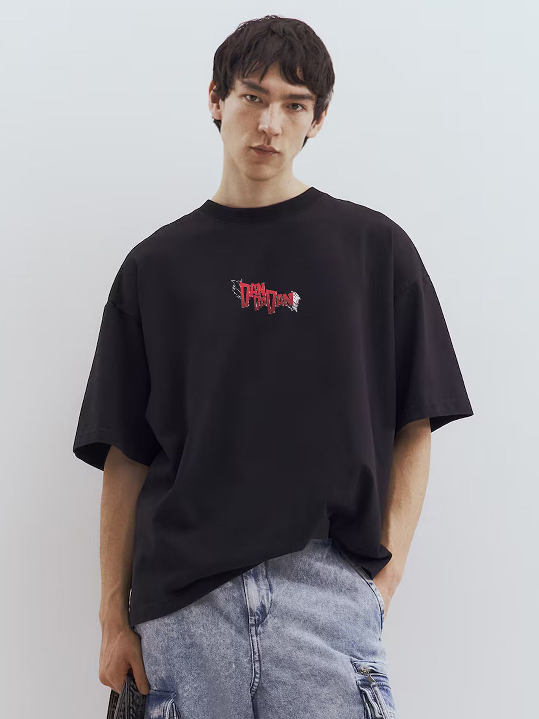 WHITE HUSK Dandadan Anime Printed Oversized Cotton T-shirt