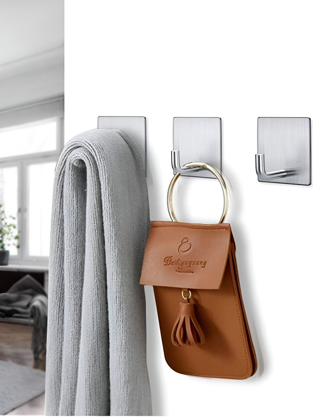 upkaranwale Grey Stainless Steel Adhesive Wall Hooks