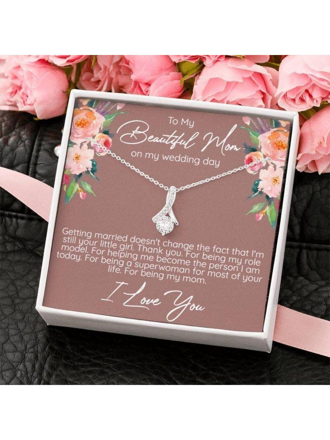 Sterling Silver Gift Mom Necklace, Mom Wedding Necklace Gift From Bride, Gift For Mom On Wedding Da