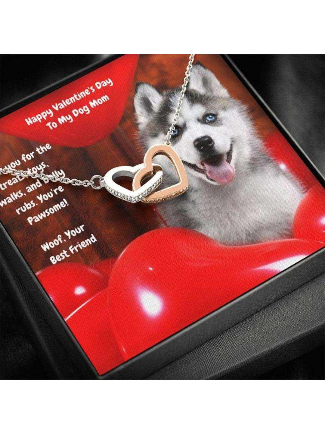 Sterling Silver Gift Dog Mom Necklace, Gift Necklace Message Card To My Husky Dog Mom Happy Valenti
