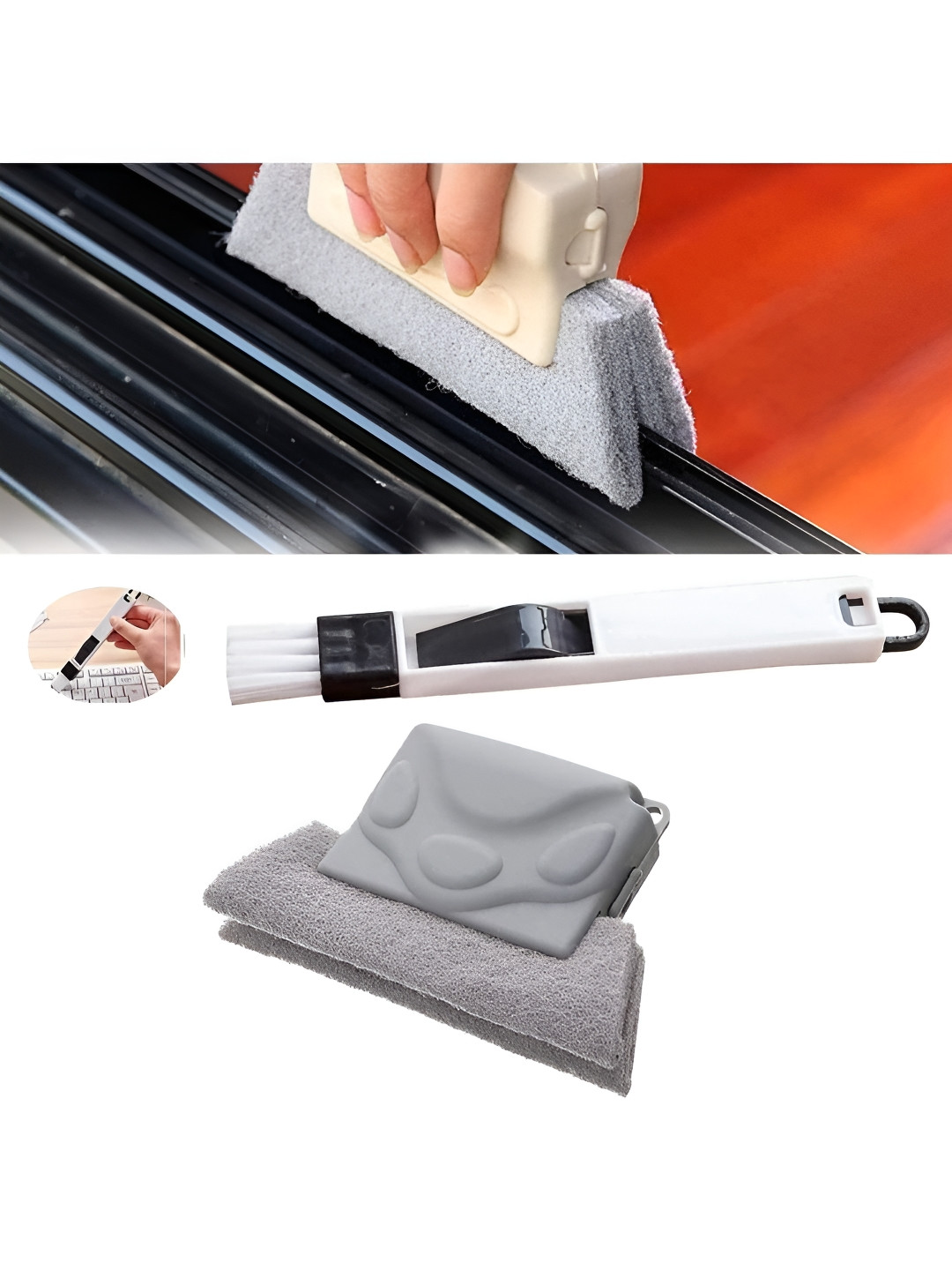 upkaranwale Unisex Set Of 2 Window Groove Frame Cleaning Brush & Dust Cleaning Brush