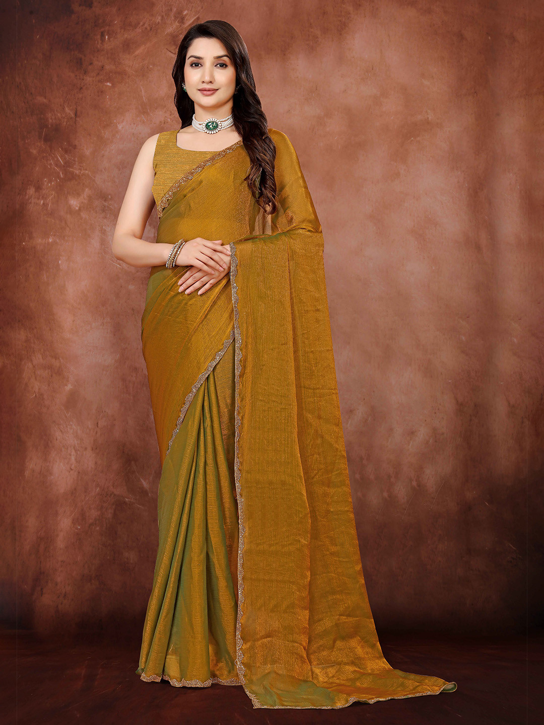 Rare Bello Embellished Beads and Stones Border Saree with Blouse Piece