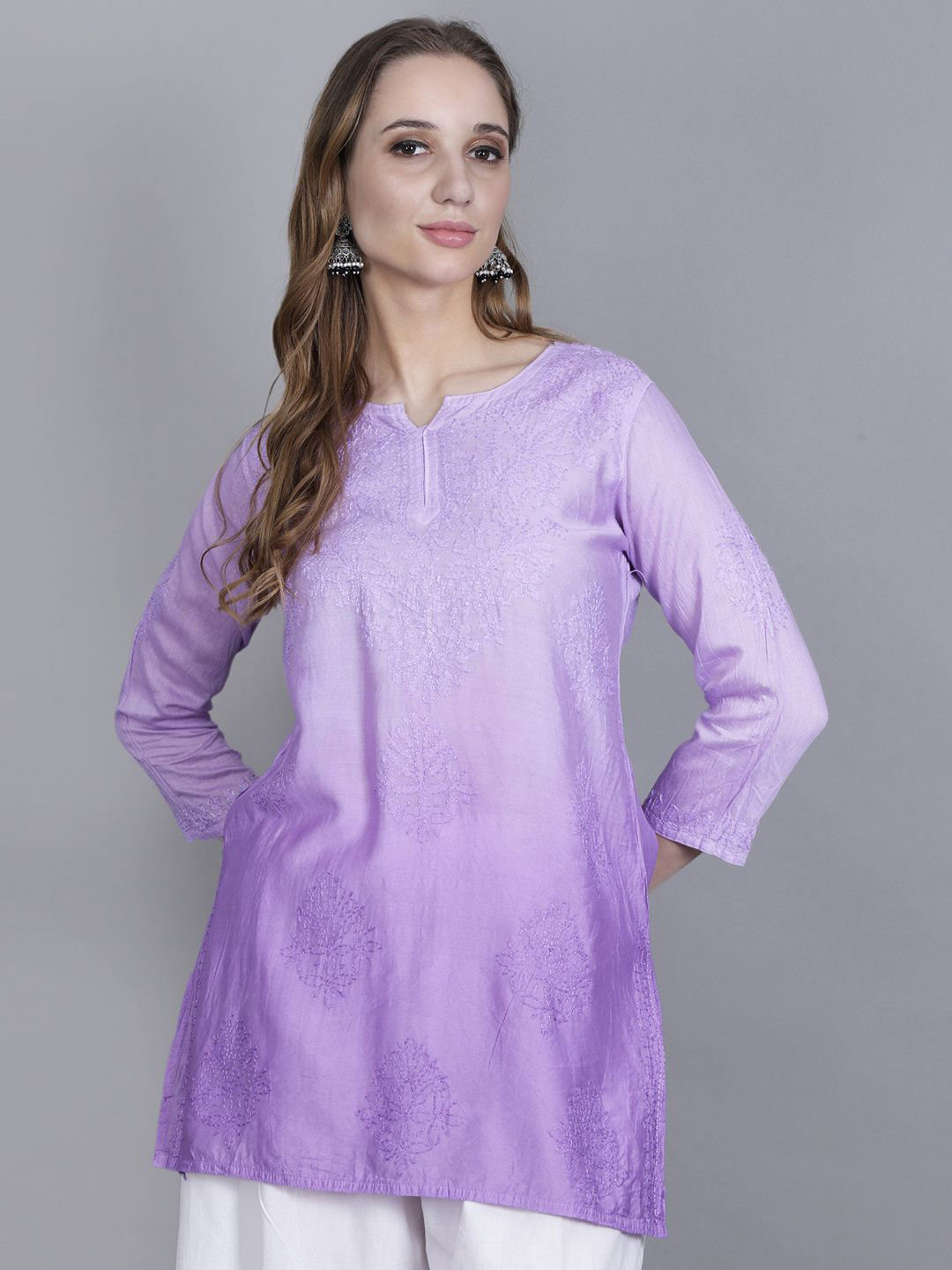 NAZAQAT ETHNIC INDIA Women Chanderi Chikankari Kurti with Bakhhiya Work