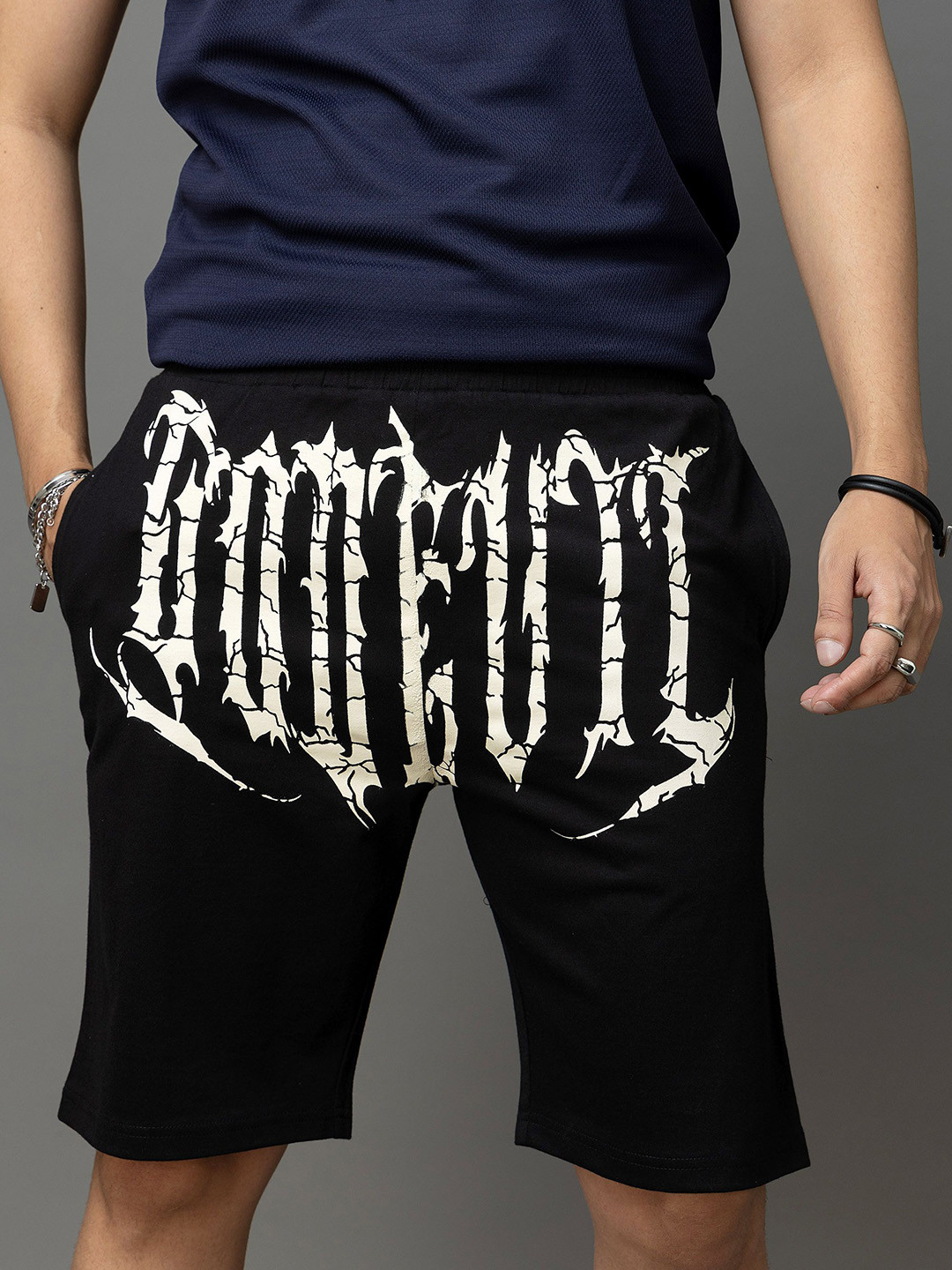 GO DEVIL Men Black Printed Shorts