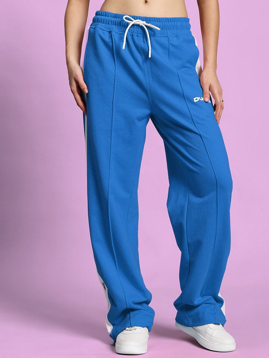 WEARDUDS Women Striped Relaxed-Fit Mid-Rise Slit Zipper Track Pant