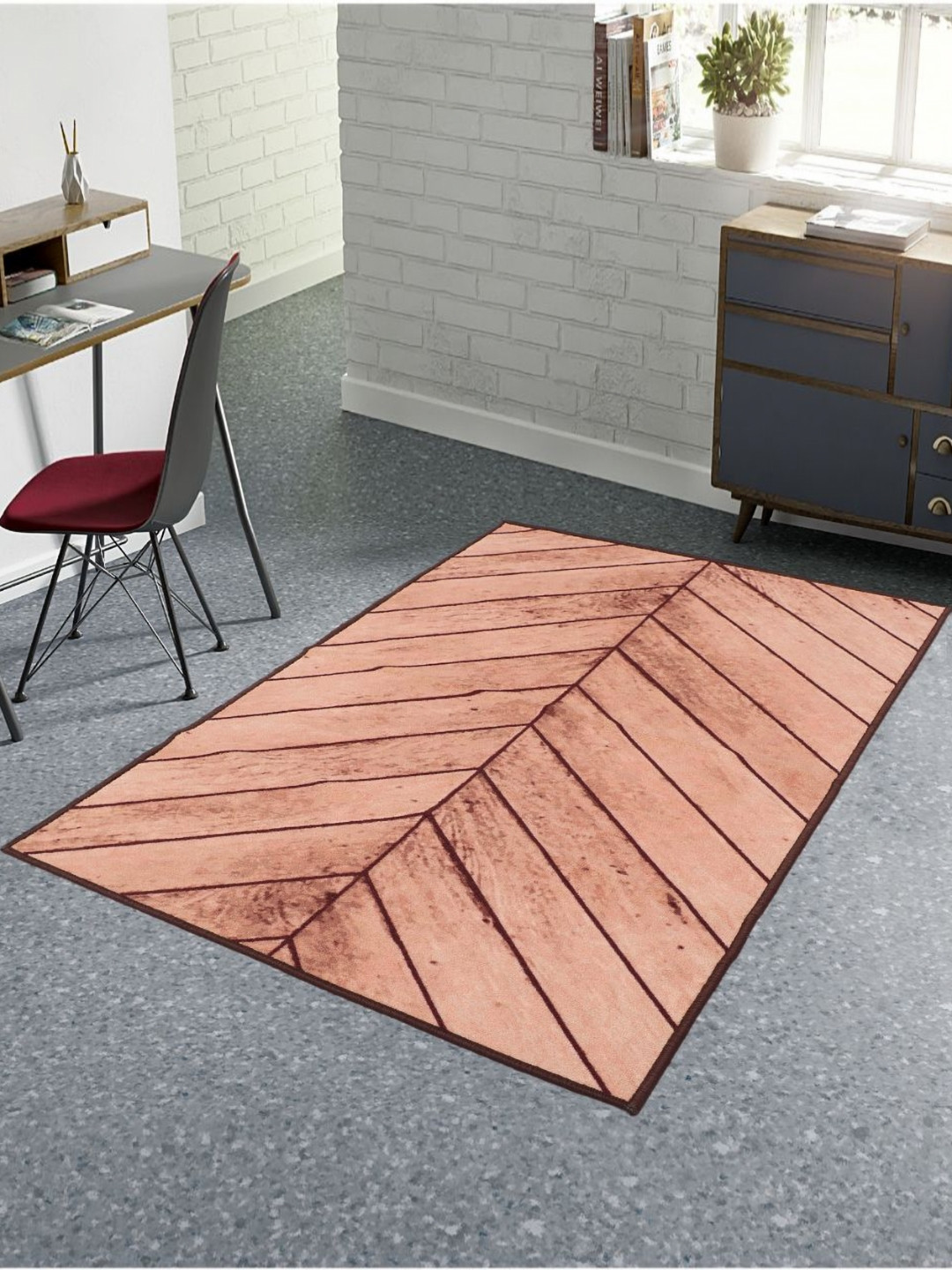 MODEFE Brown Striped Anti-Skid Loop Pile Carpet - 6 x 4 Ft