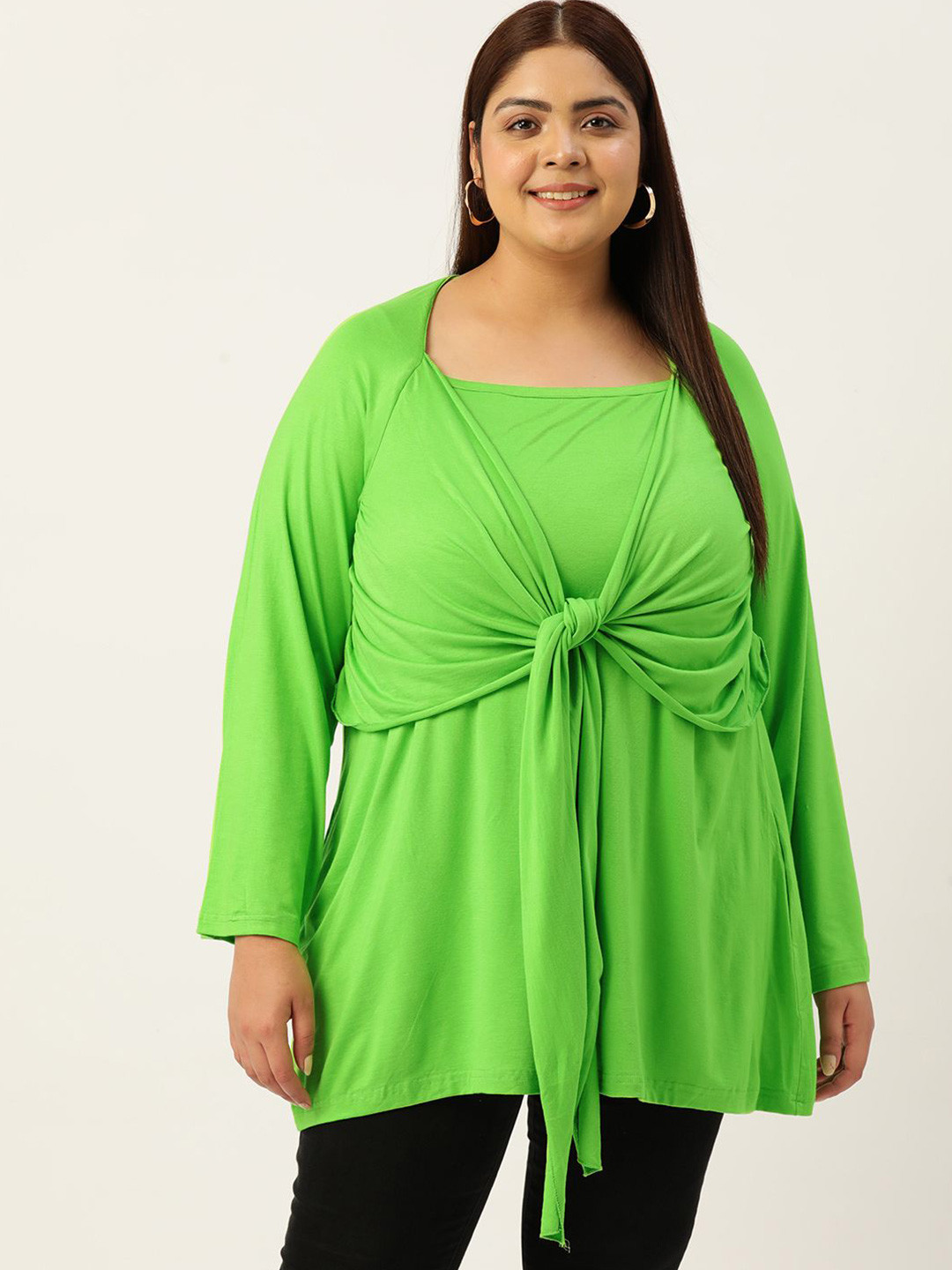 theRebelinme Women Solid A-Line Tie-Ups Square Neck Longline Top
