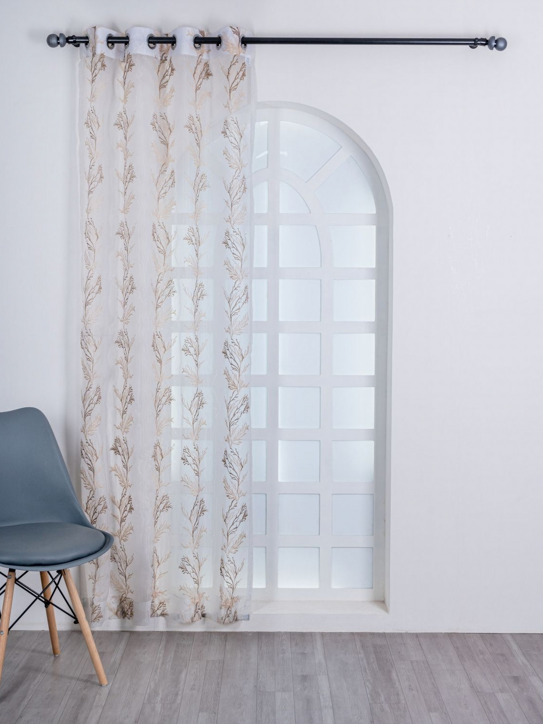 Parda Online Leaf Printed Eyelet Sheer Long Door Curtain