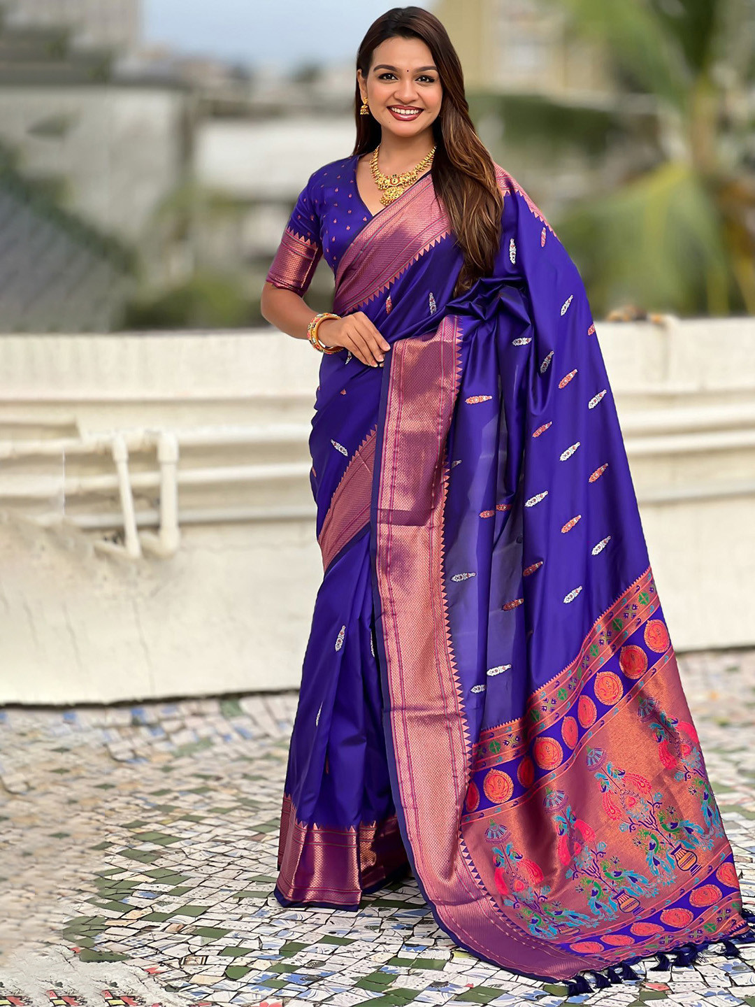 all about you Women Woven Design Zari Kanjivaram Paithani Saree
