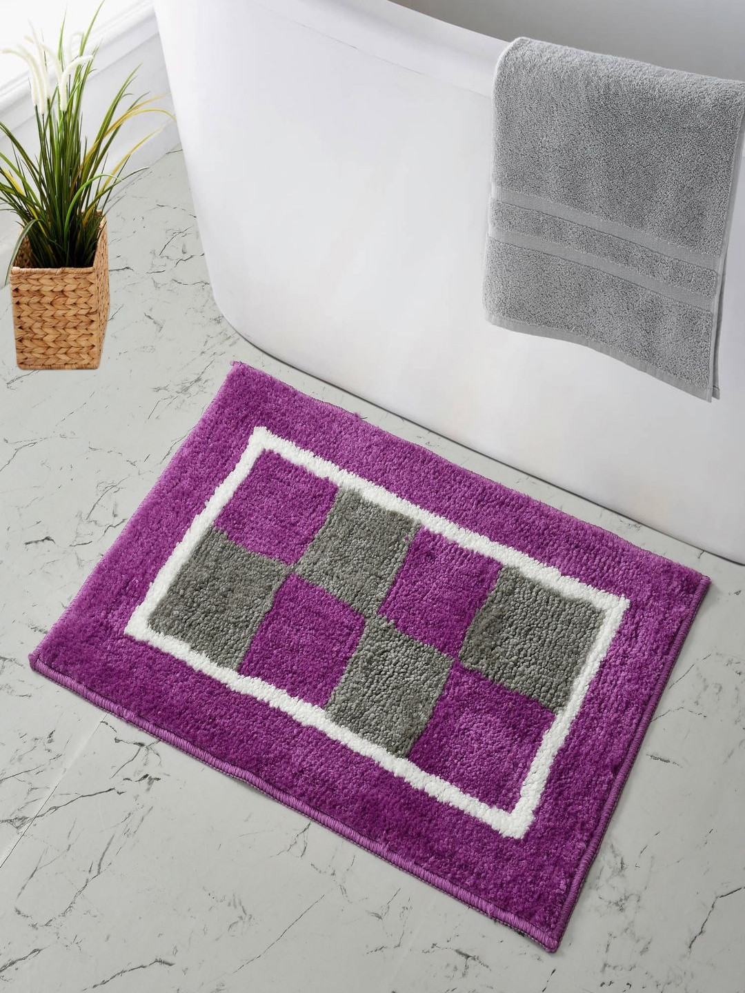 MAA HOME CONCEPT Purple & Grey Textured Anti-Skid Bath Rugs