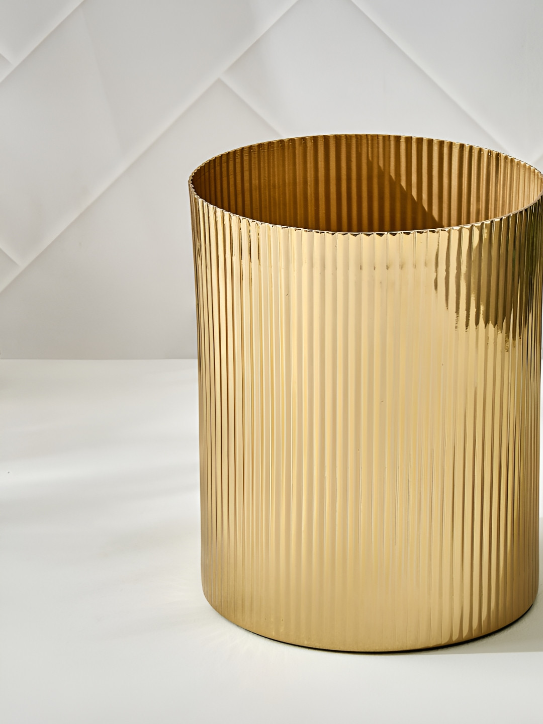 Home Centre Gold-Toned Striped Metal Bathroom Caddy