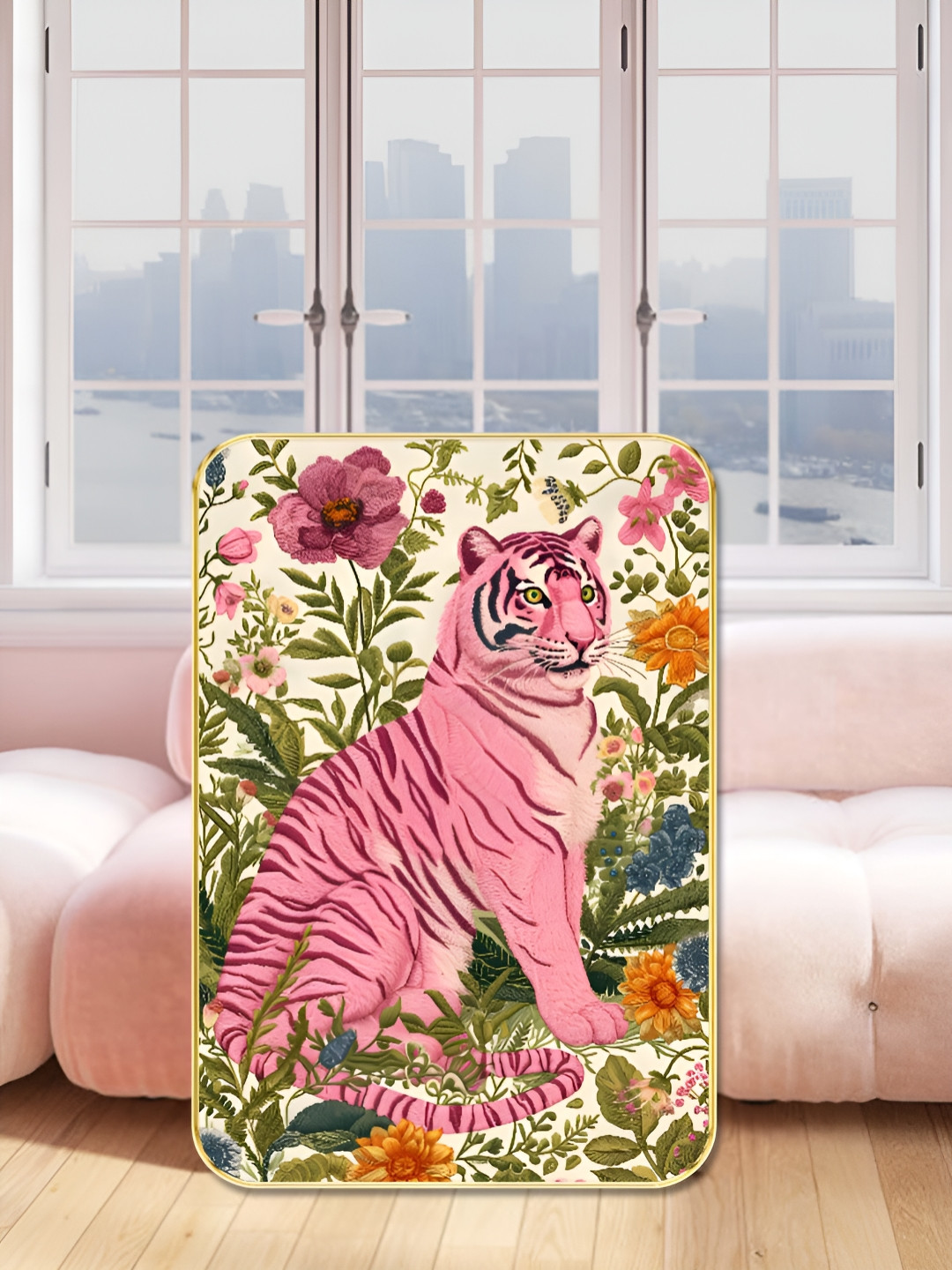 Livin'luxe Pink & Green Tiger Printed Wall Art
