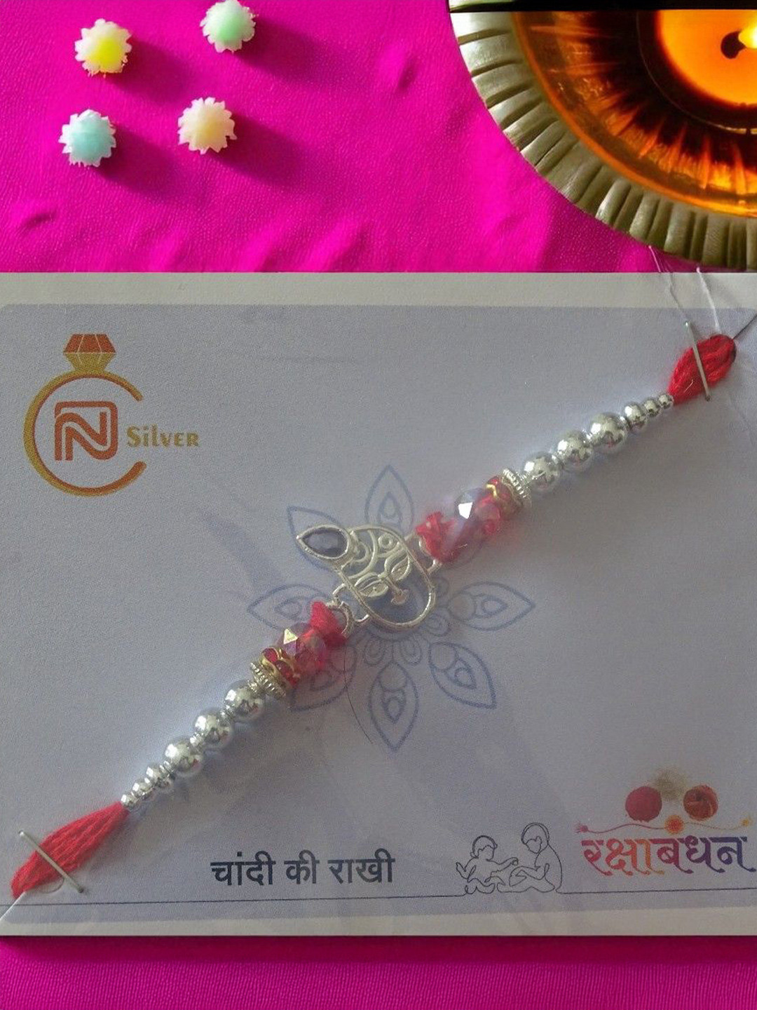 Aurum & You 925 Sterling Silver Artificial Stones Studded And Beaded Kanha Thread Rakhi