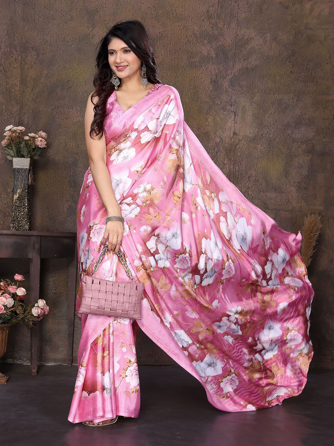 Lookmark Floral Printed Traditional Tussar Saree