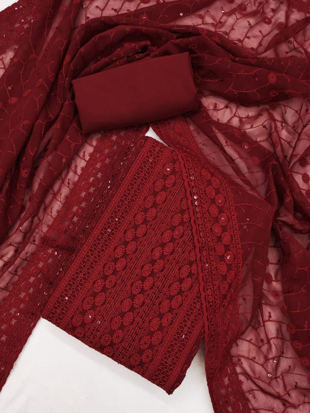 HE VAHLA Women Shibori Embroidered Unstitched Dress Material