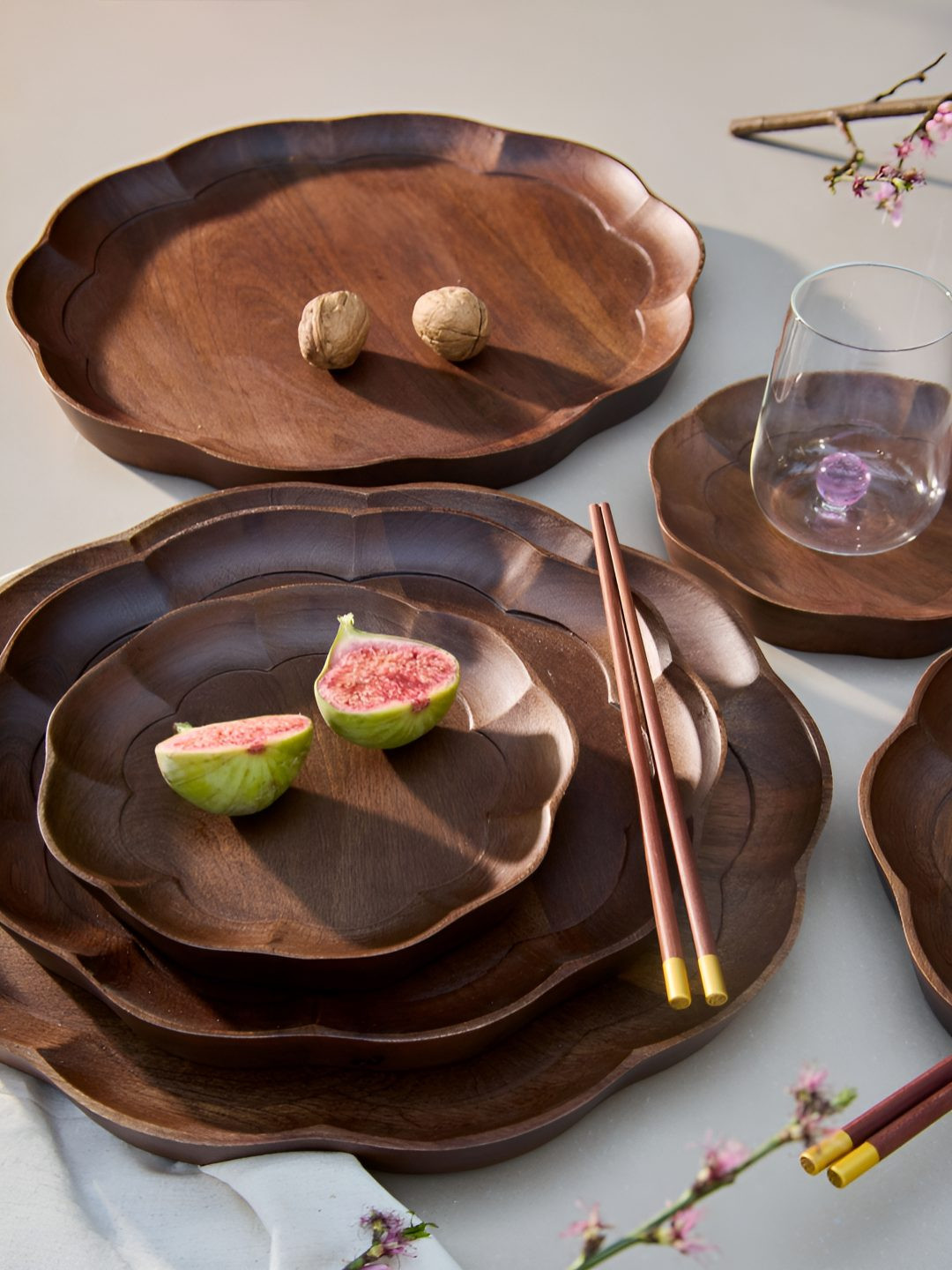 Amaara Home Brown 3 Pieces Wood Easy to Clean Serving Tray