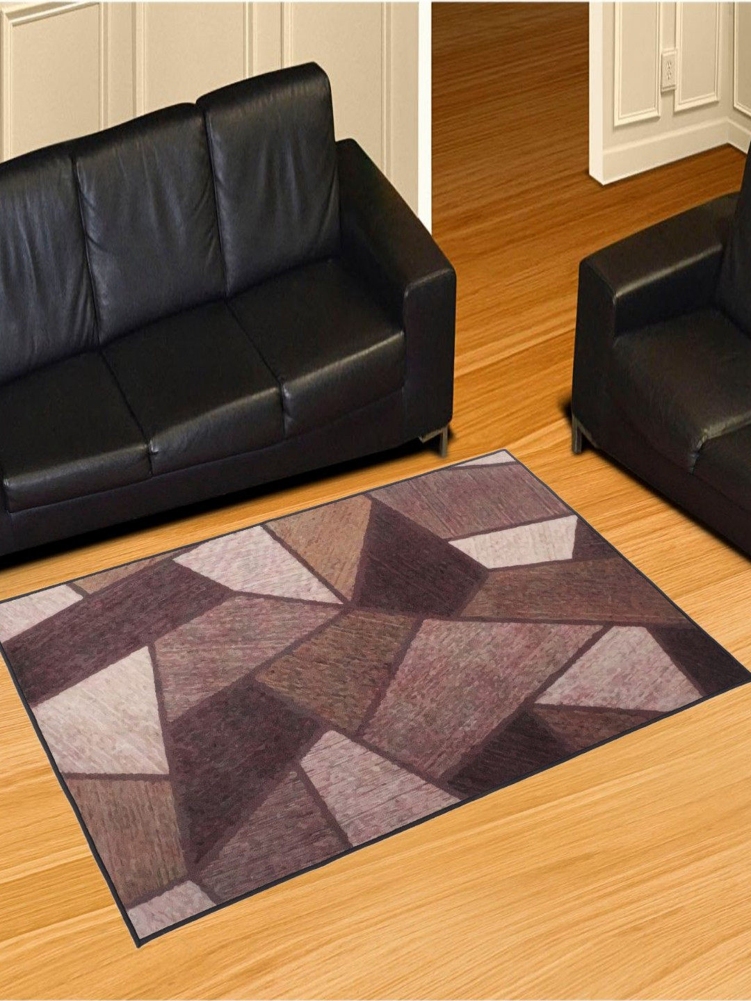 MODEFE Brown & Black Geometric Light Anti-Skid Carpet