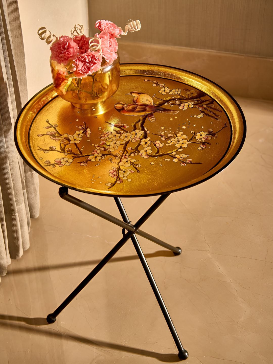 Amaara Home 24k Gold Foil Finish Sakura Handpainted Butler Serving Tray