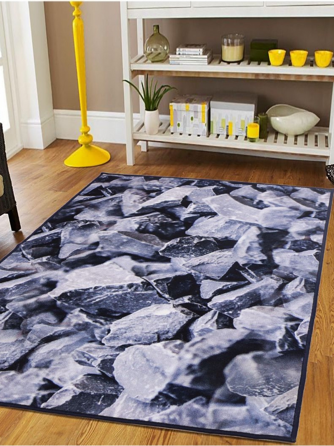 MODEFE Navy Blue & Black Abstract Light Anti-Skid Carpet
