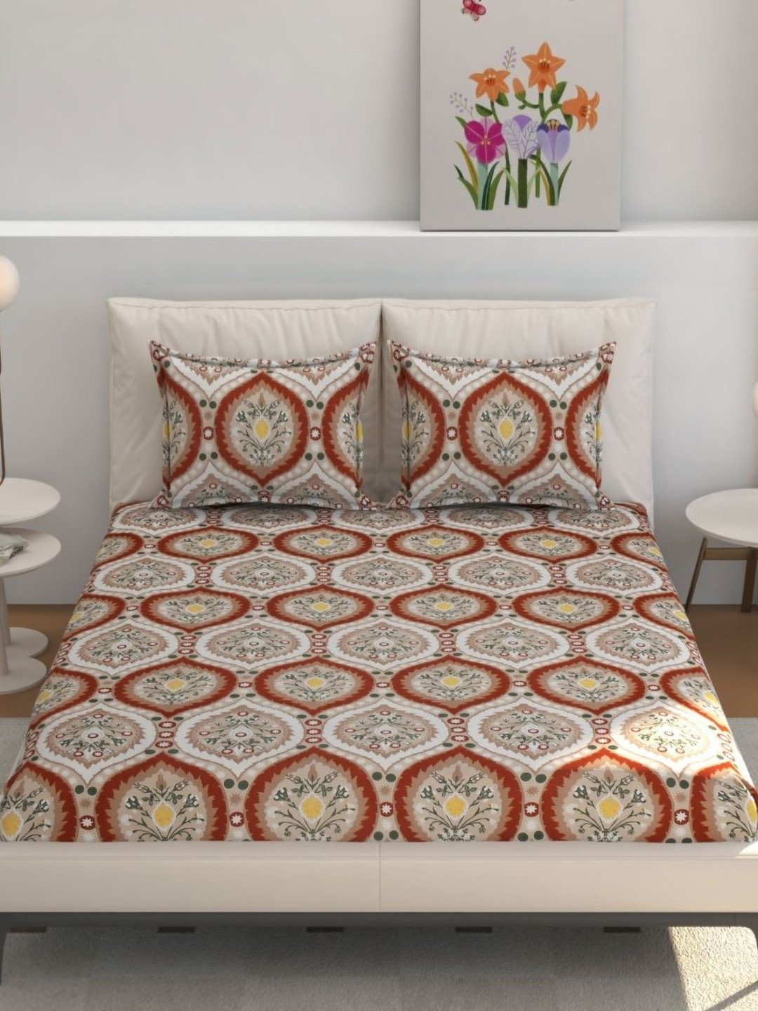 Florida Unisex Floral Printed 160 TC Bedsheet With 2 Pillow Covers