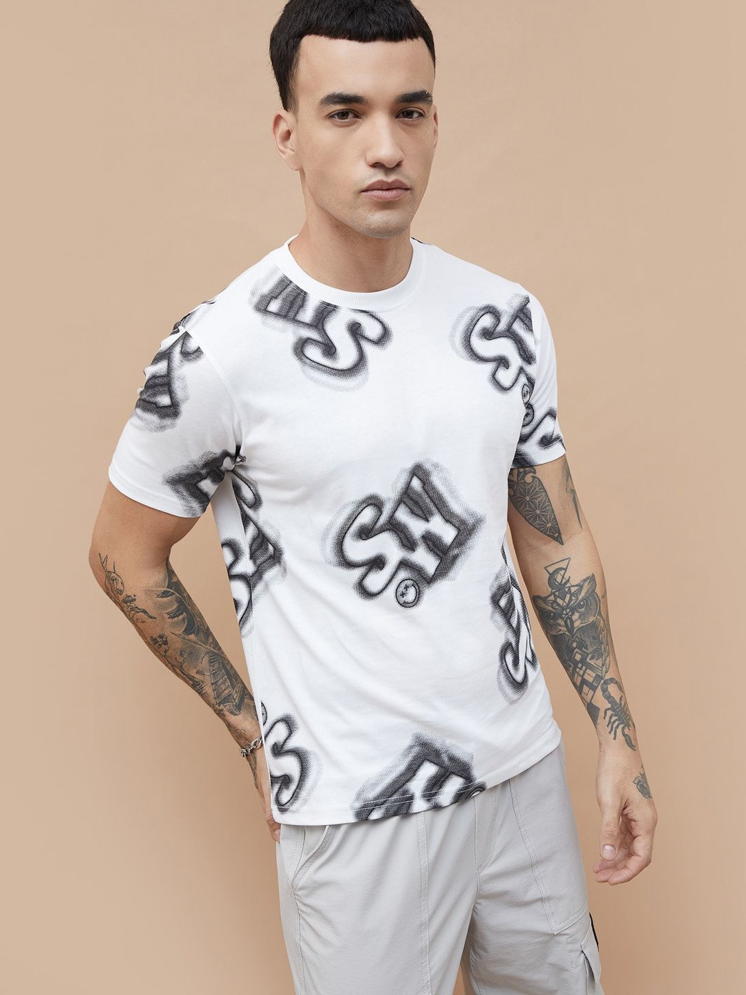 SmileyWorld Men Conversational Printed Round Neck Cotton T-shirt