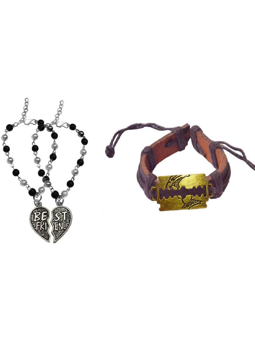 Sullery Unisex 3 Leather Silver-Plated Charm Bracelet