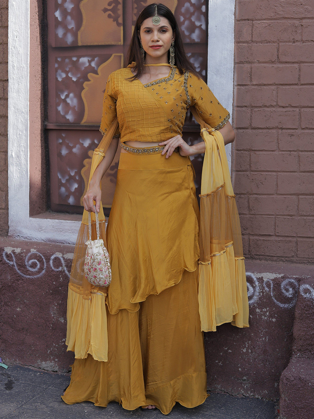 GloballyRonakRBafna Embroidered Top & Dupatta With Palazzos Co-Ords Set