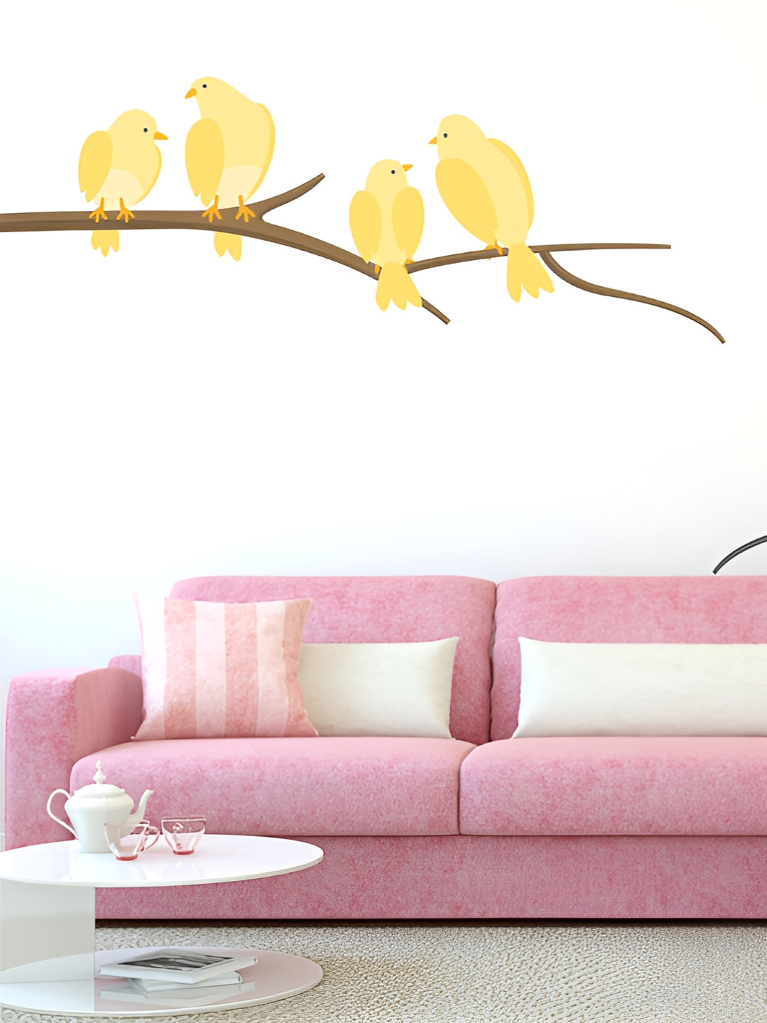 LANSTICK Yellow & Brown Tree Branch With Birds Printed Waterproof Wallpaper
