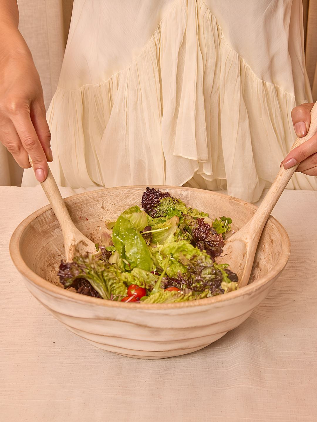 Amaara Home White 3 Pieces Wooden Serving Bowls