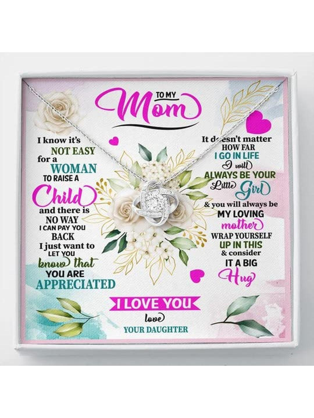 Sterling Silver Gift MOM NECKLACE, YOU ARE APPRECIATED GIFT FOR MOM LOVE KNOT NECKLACE