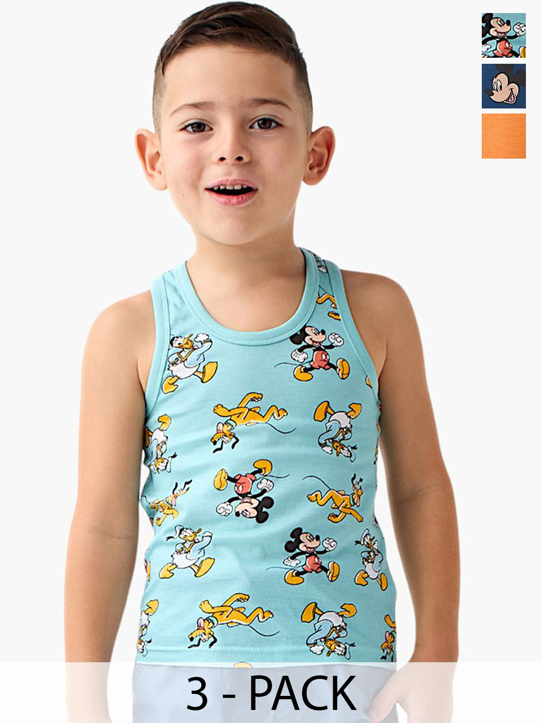 Juniors by Babyshop Boys Pack Of 3 Mickey Mouse Printed Vest H52-M6-30-117MULTICOLOUR