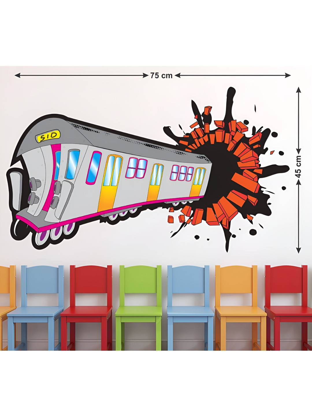 LANSTICK Grey & Pink Train Boom Printed Waterproof Wallpaper