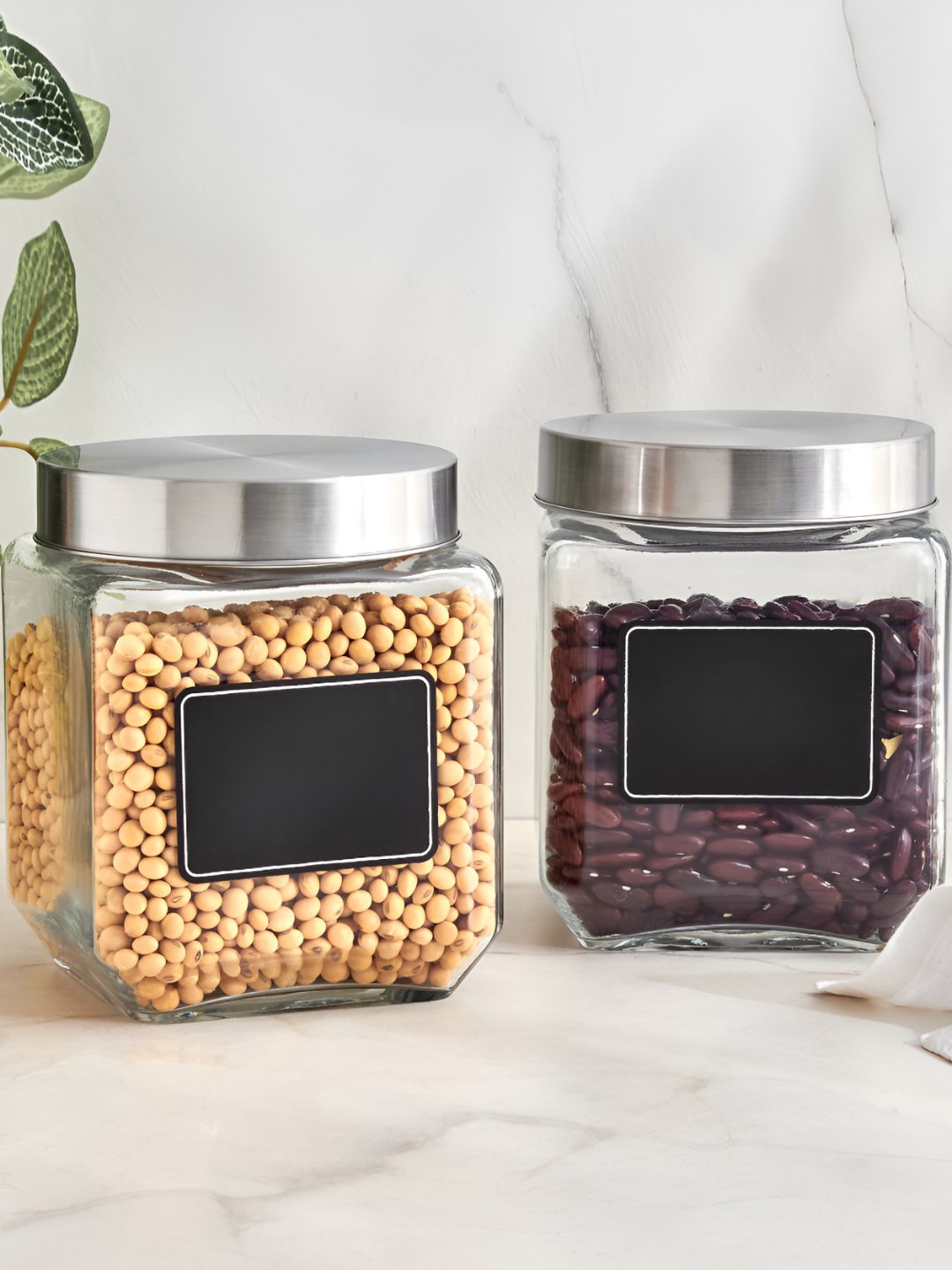 Home Centre Louvre Arcade Transparent 2 Pieces Glass Easy to Clean Jar Containers